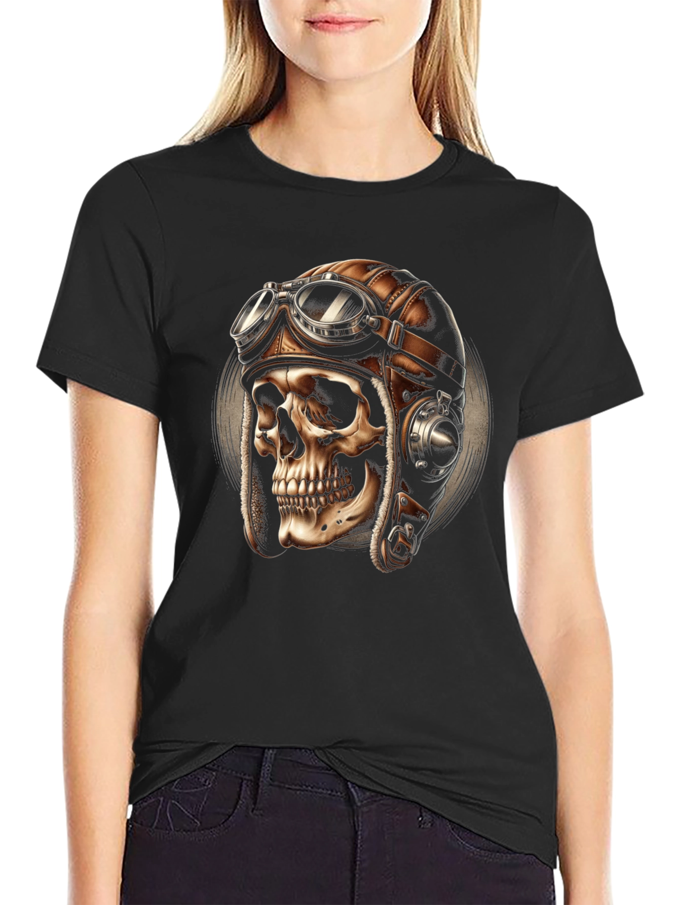 Black Skull Pilot T-Shirt - Vintage Aviator Design view 2
