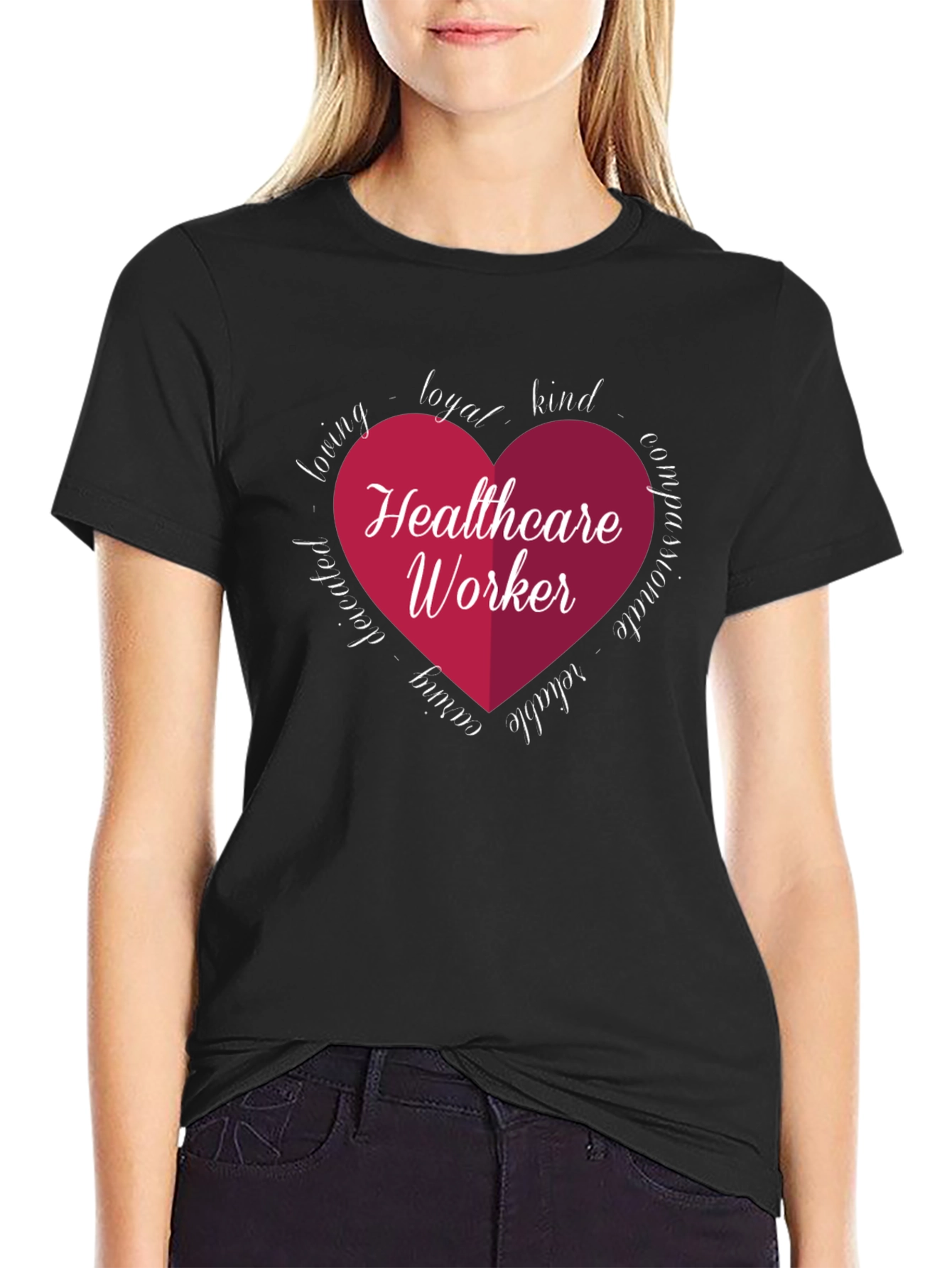 Black Healthcare Worker Heart Graphic Tee - Black view 2