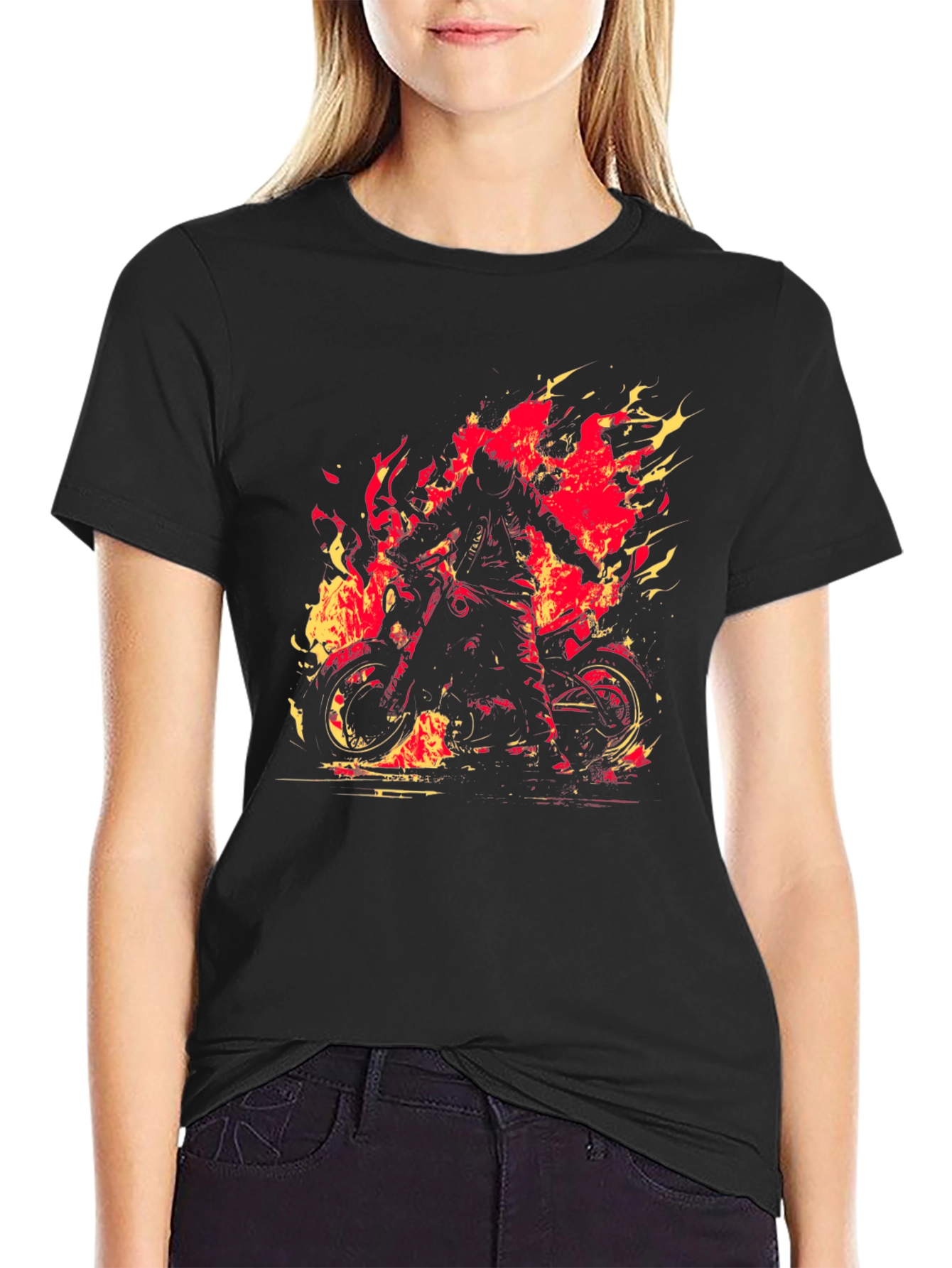Black Fiery Rider Graphic Tee - Black Motorcycle T-Shirt view 2