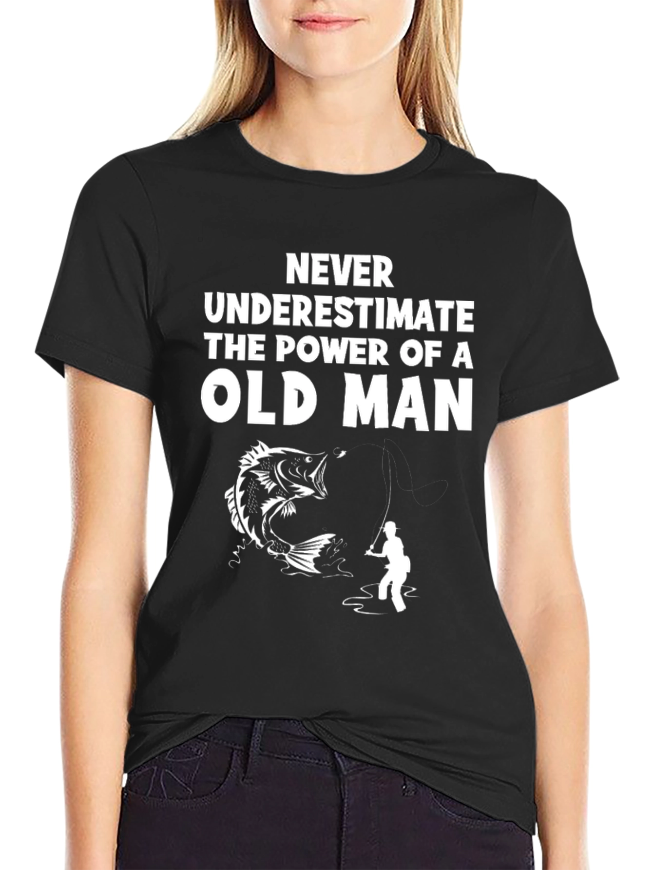 Black Never Underestimate Old Man Fishing T-Shirt view 2
