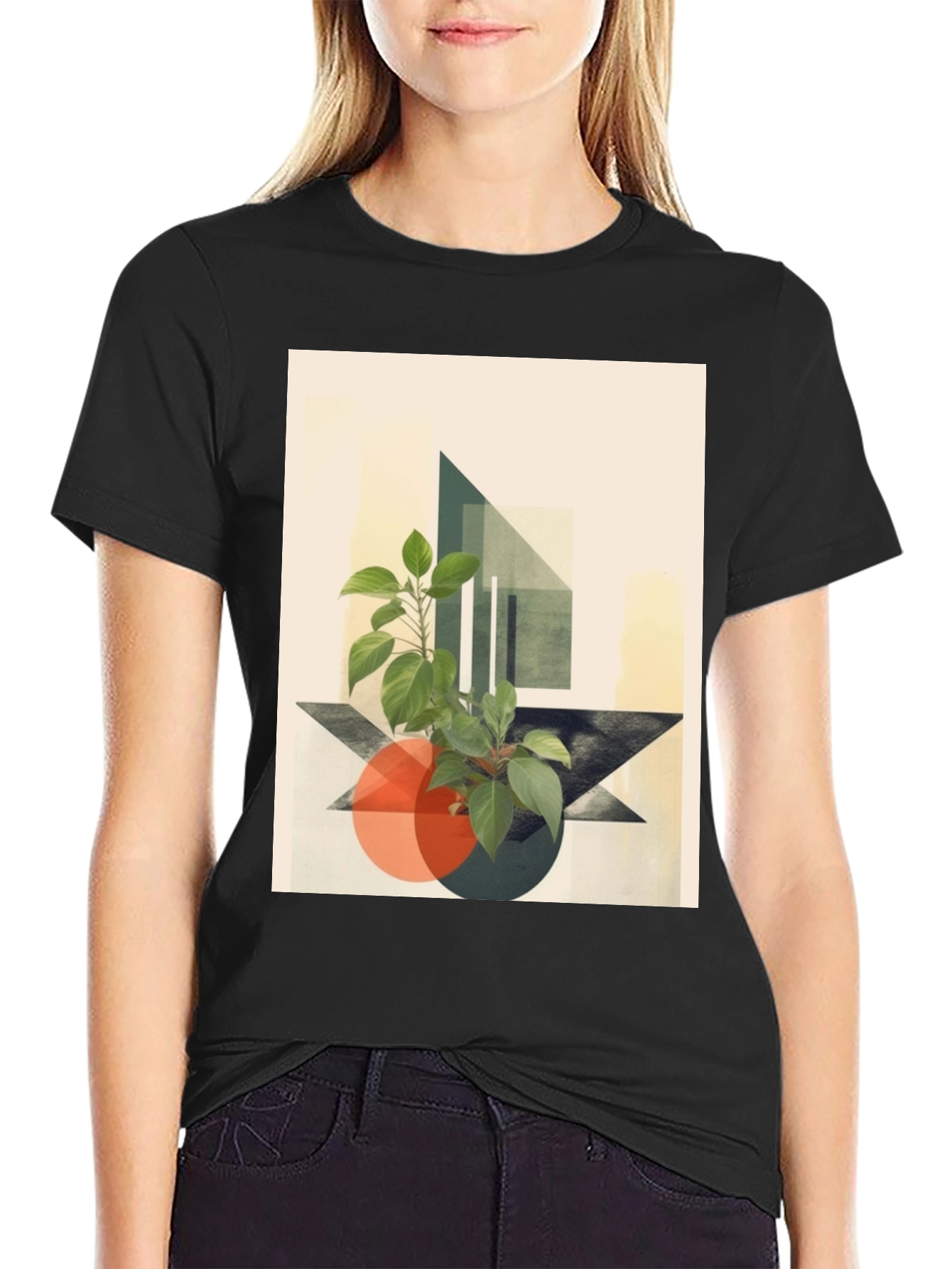 Black Abstract Geometric Plant T-Shirt view 2
