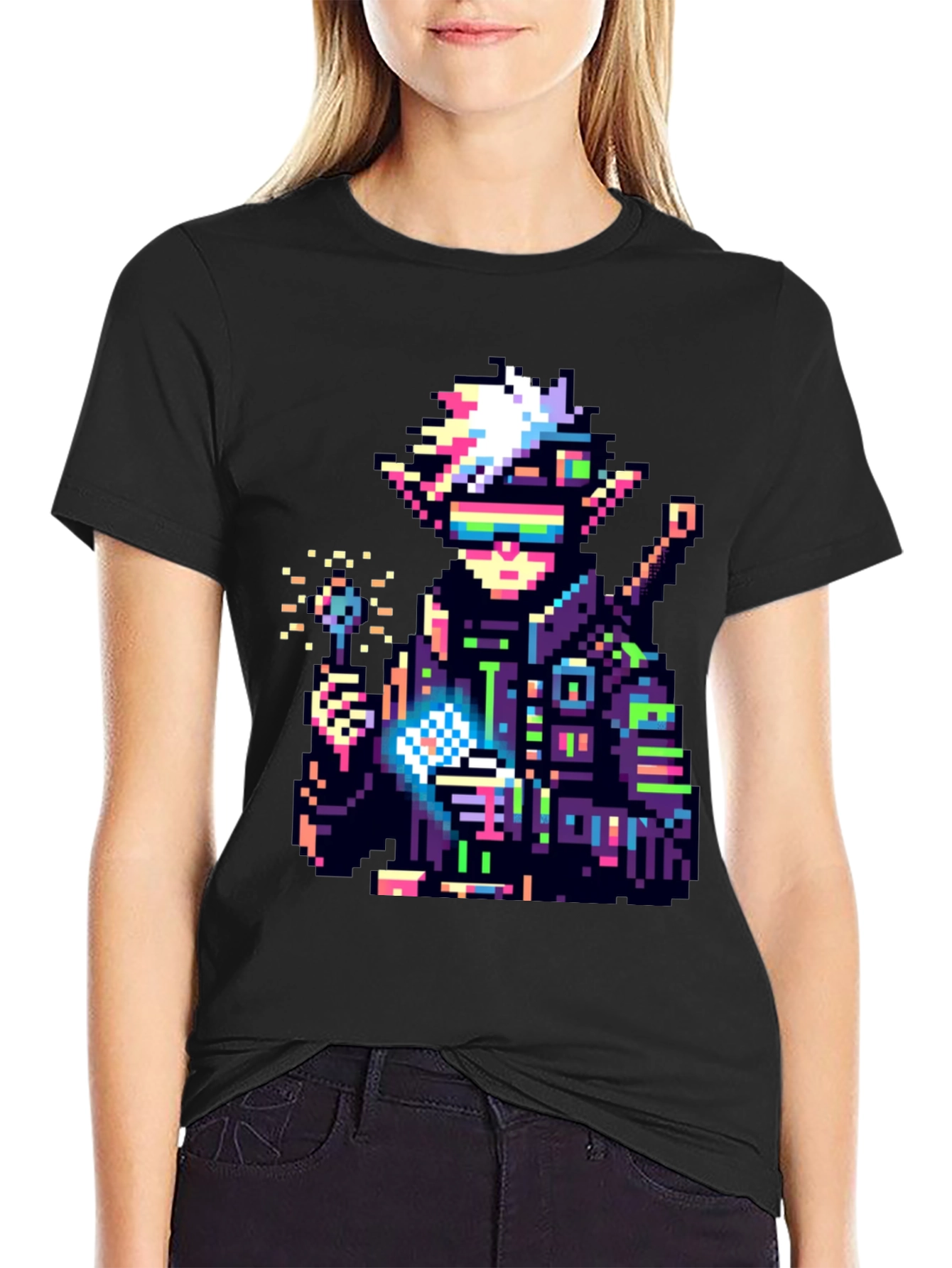 Black Pixel Cyberpunk Elf T-Shirt view 2