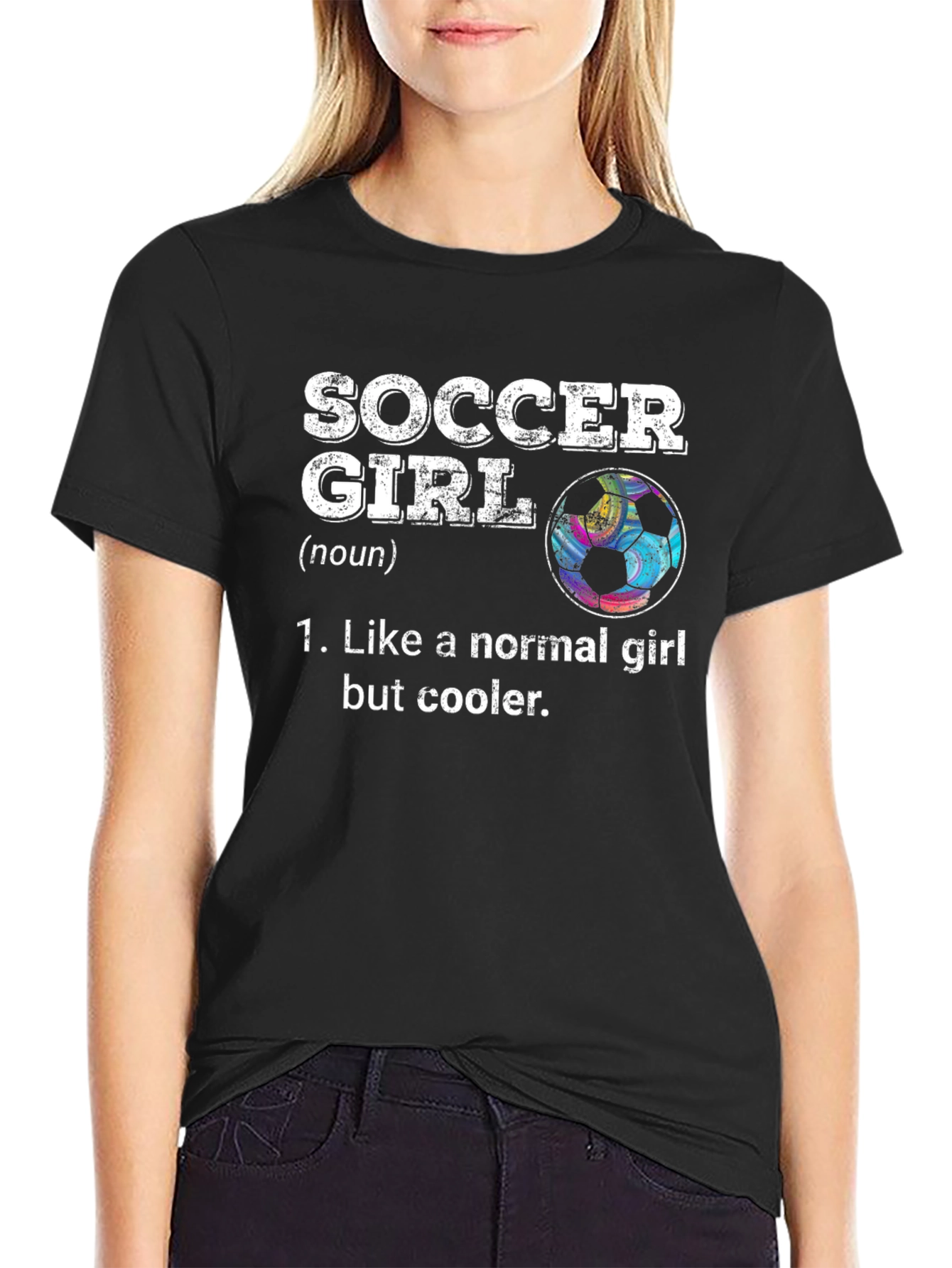 Black Soccer Girl Definition Graphic Tee - Cool & Comfortable view 2