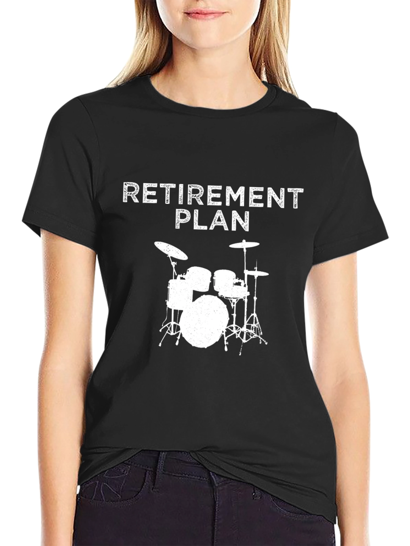 Black Retirement Plan Drum Set T-Shirt - Musician Gift Tee view 2