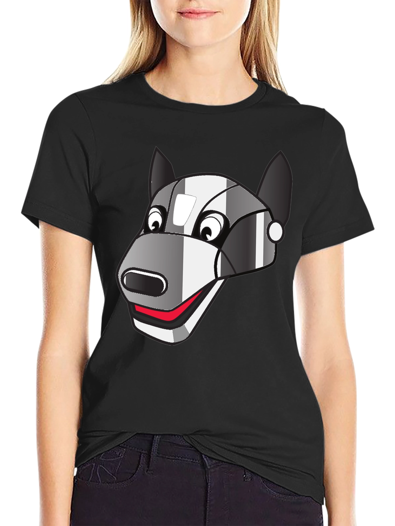 Black Robot Dog Graphic Tee - Black Cotton Blend view 2