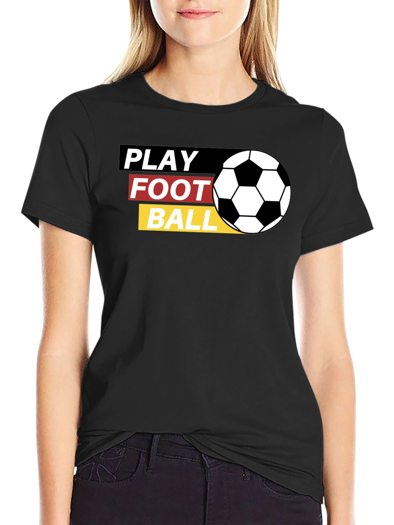 Black Play Football Graphic Tee - Black Cotton T-Shirt view 2