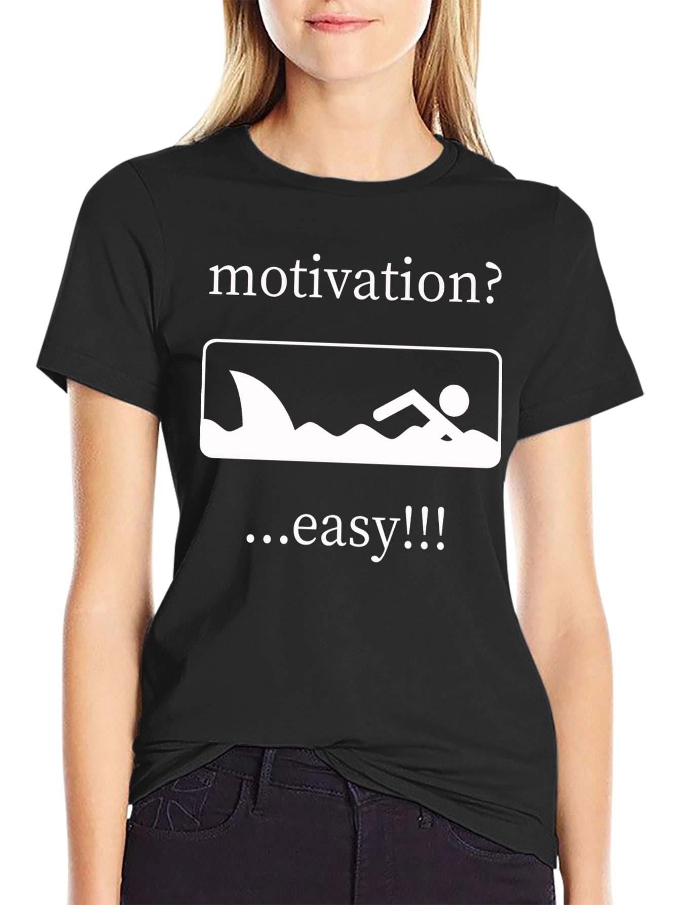 Black Motivation Shark Swimmer T-Shirt - Funny Graphic Tee view 2