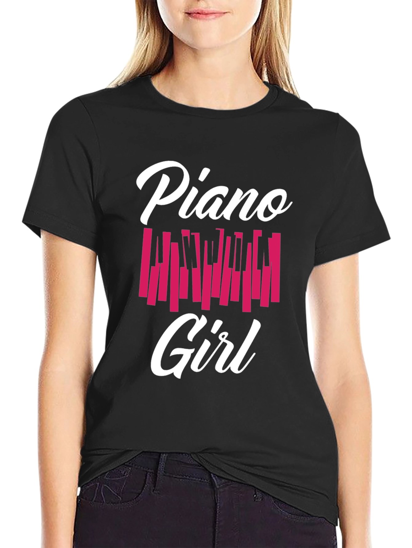 Black Piano Girl Graphic Tee - Musician Fashion view 2