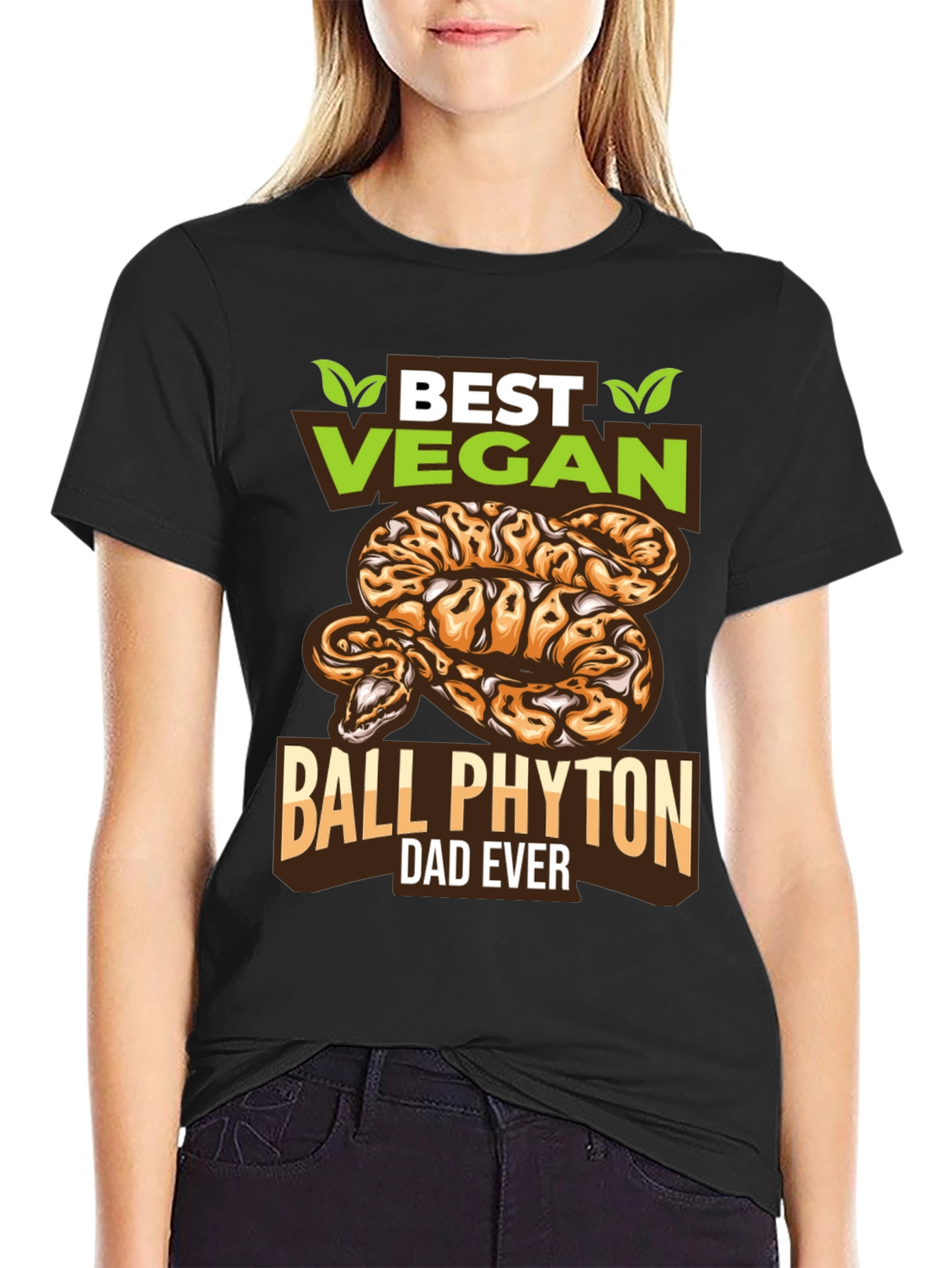 Black Vegan Ball Python Dad T-Shirt - Unique Snake Lover Gift view 2