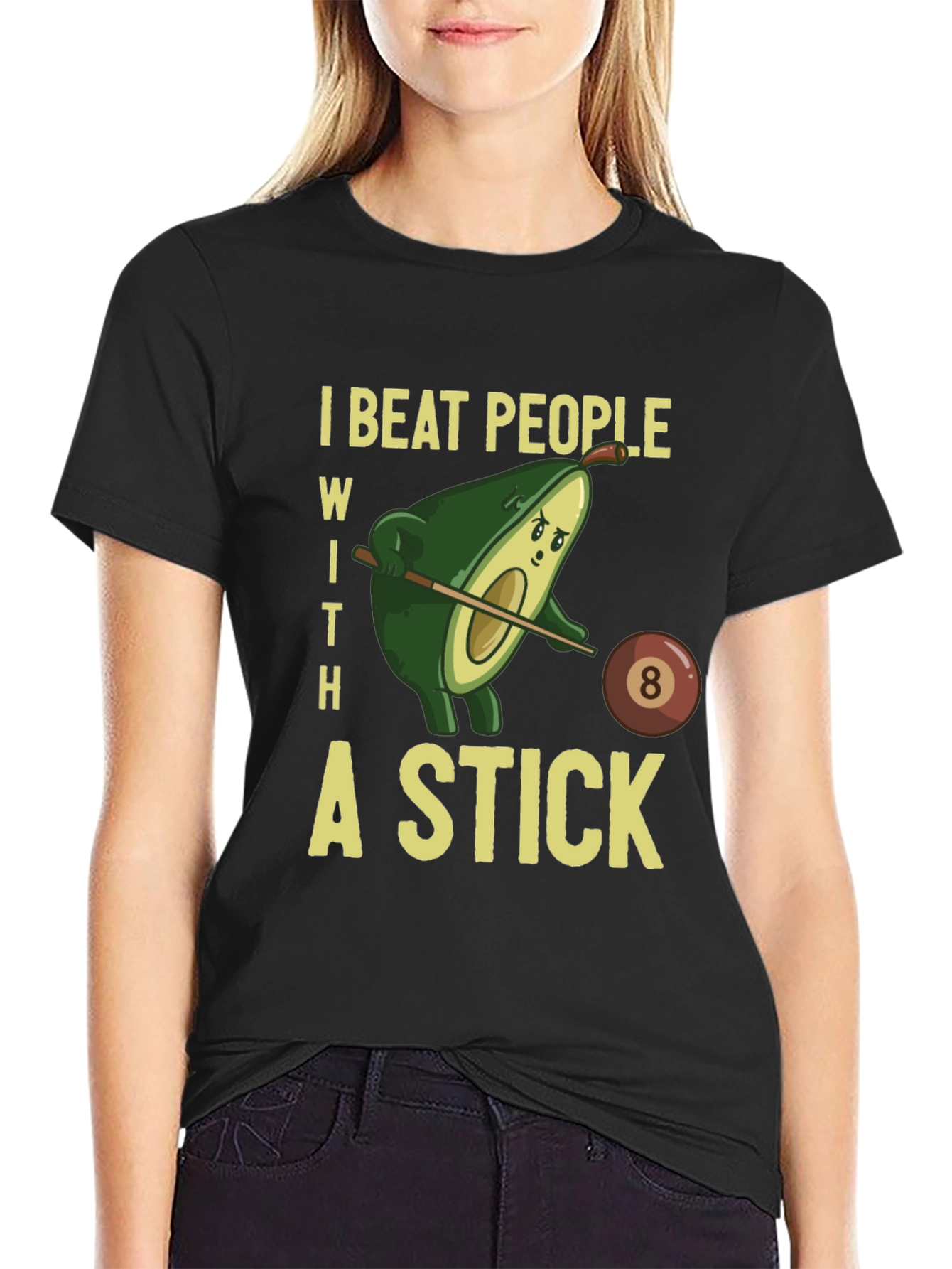 Black Funny Avocado Billiards T-Shirt view 2