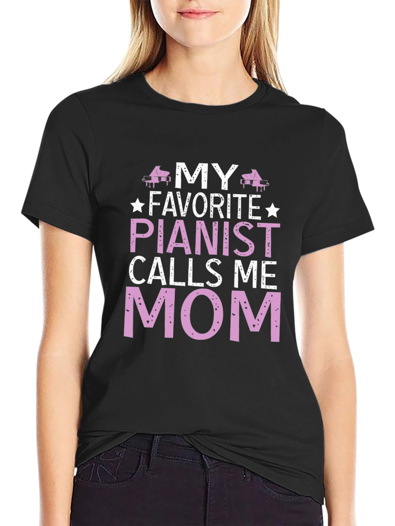 Black My Favorite Pianist Calls Me Mom T-Shirt view 2