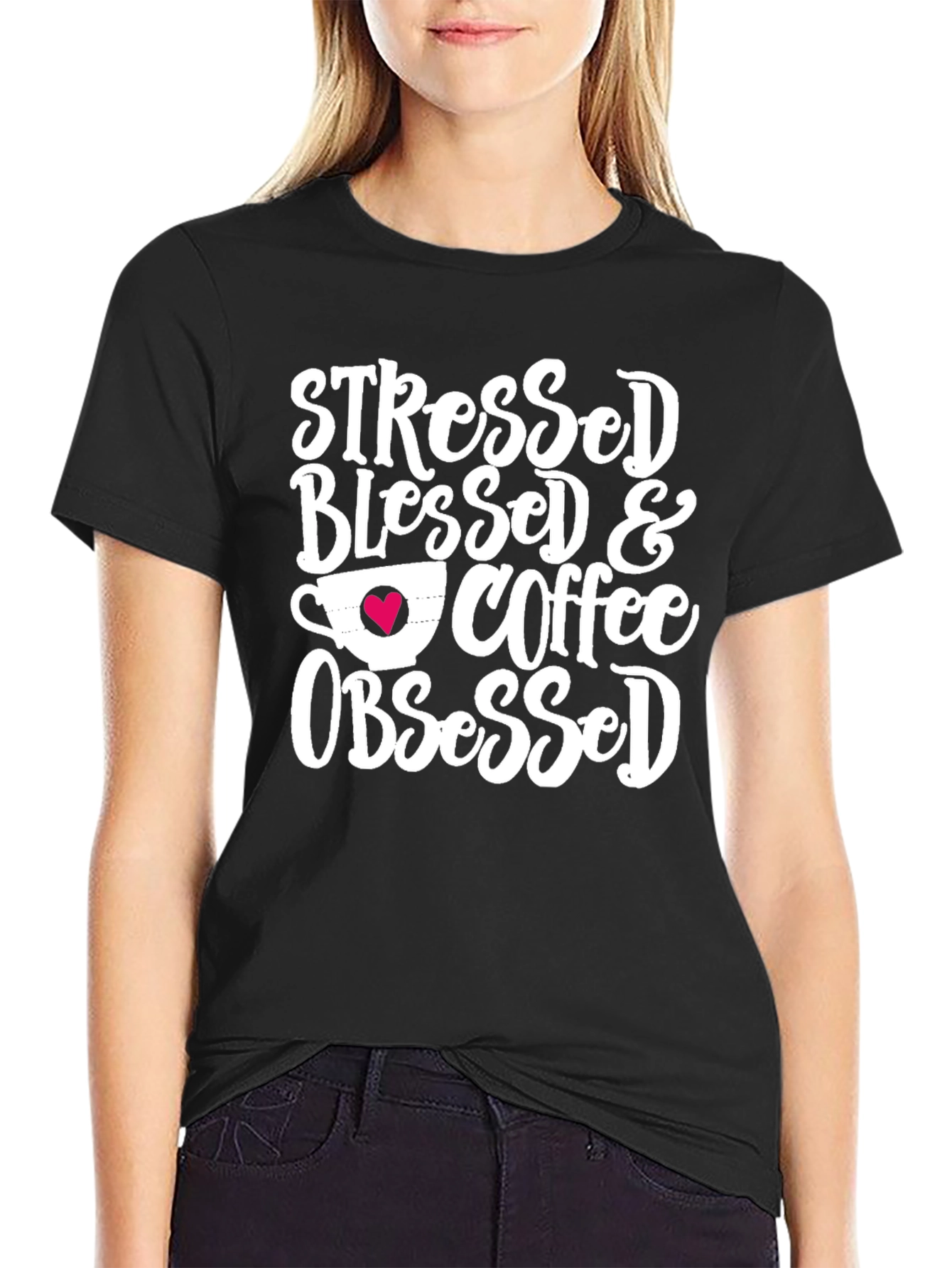 Black Stressed Blessed & Coffee Obsessed Graphic Tee view 2