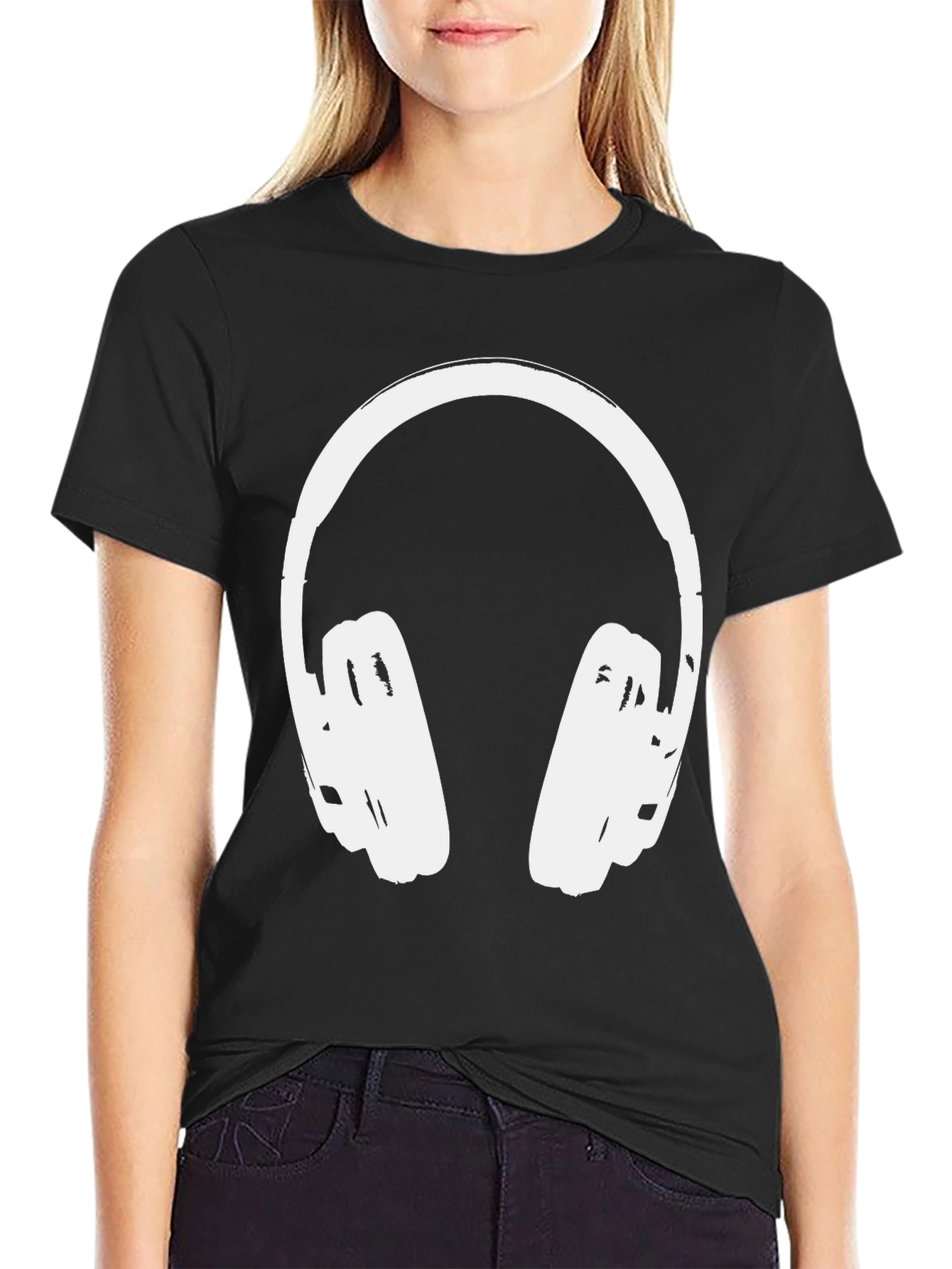 Black Cool Headphones Graphic Tee - Black Casual Shirt view 2