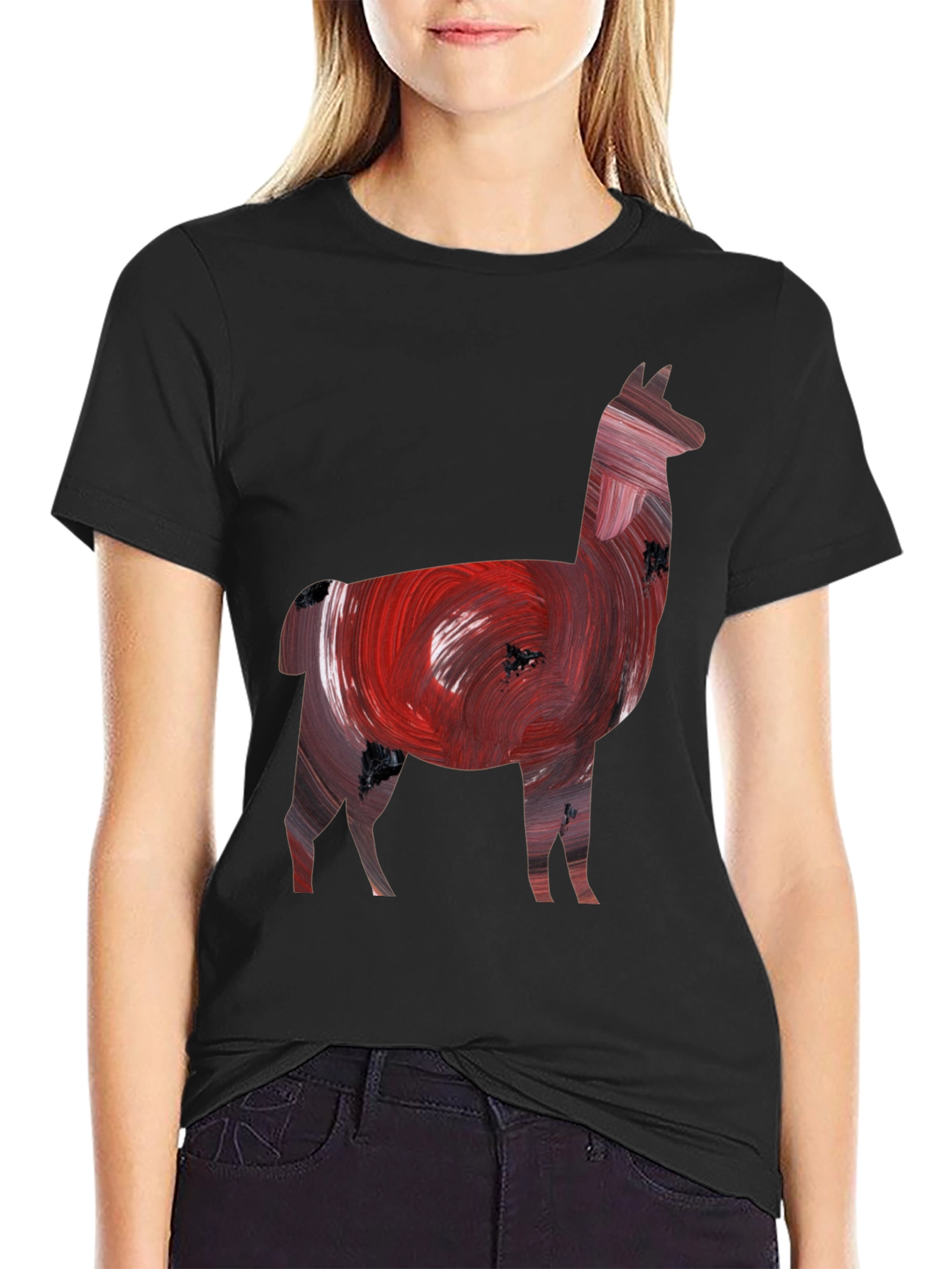 Black Llama Art Print Black Tee view 2