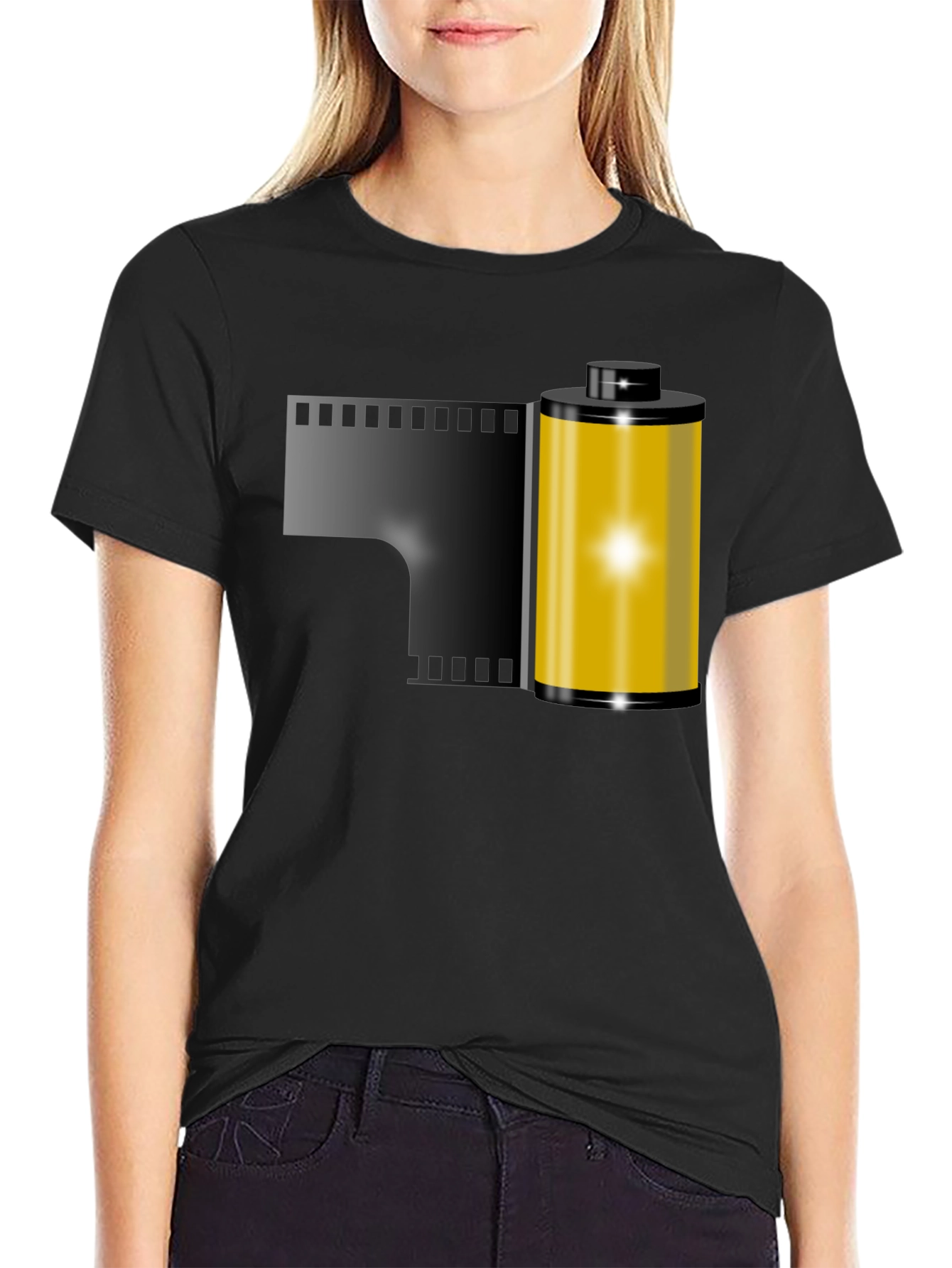 Black Film Roll Graphic Tee - Retro Photography Shirt view 2