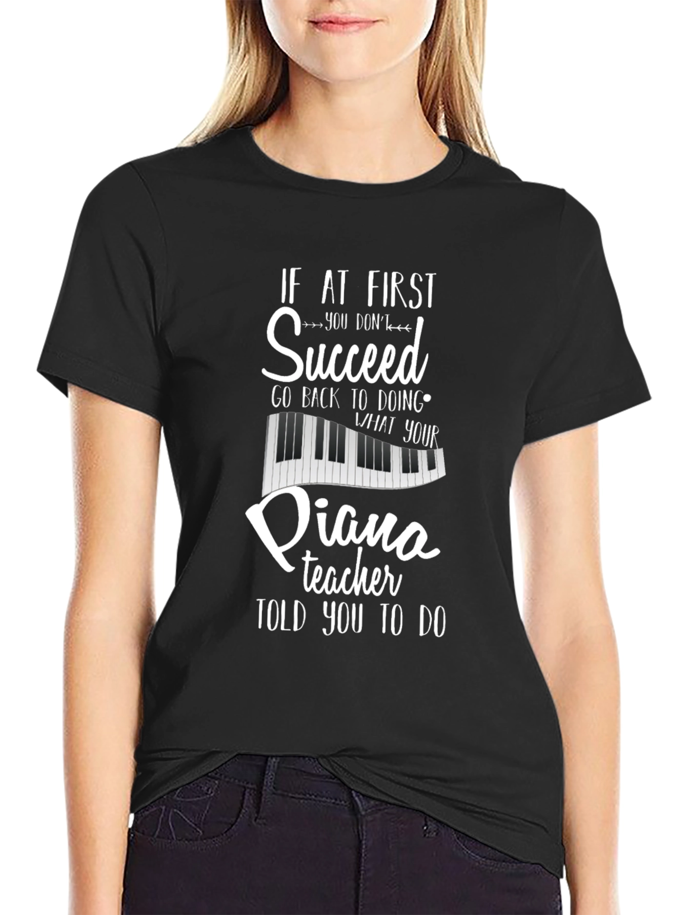Black Piano Teacher Graphic T-Shirt - Music Lover Tee view 2