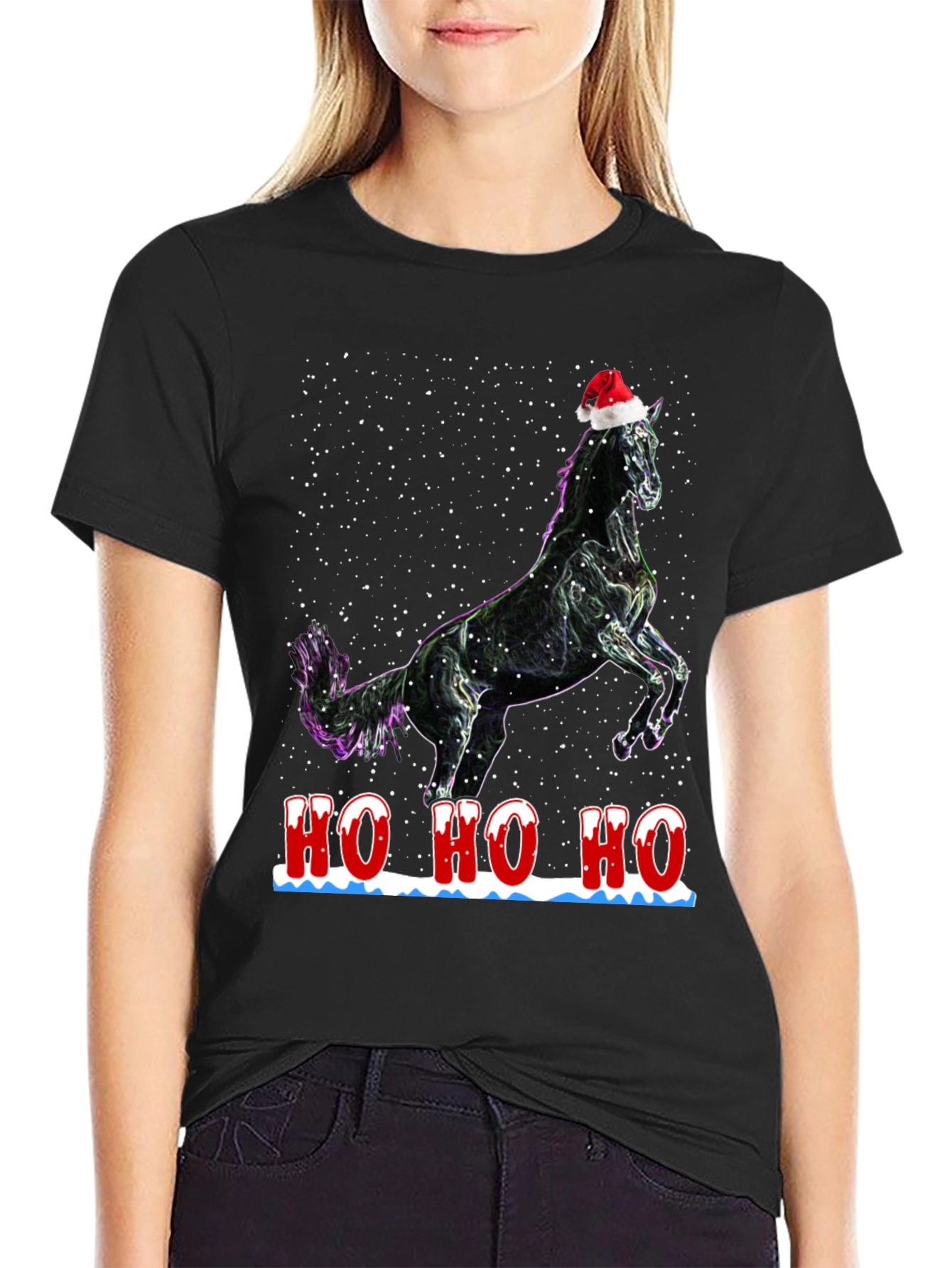 Black Festive Horse T-Shirt - Holiday Cheer view 2