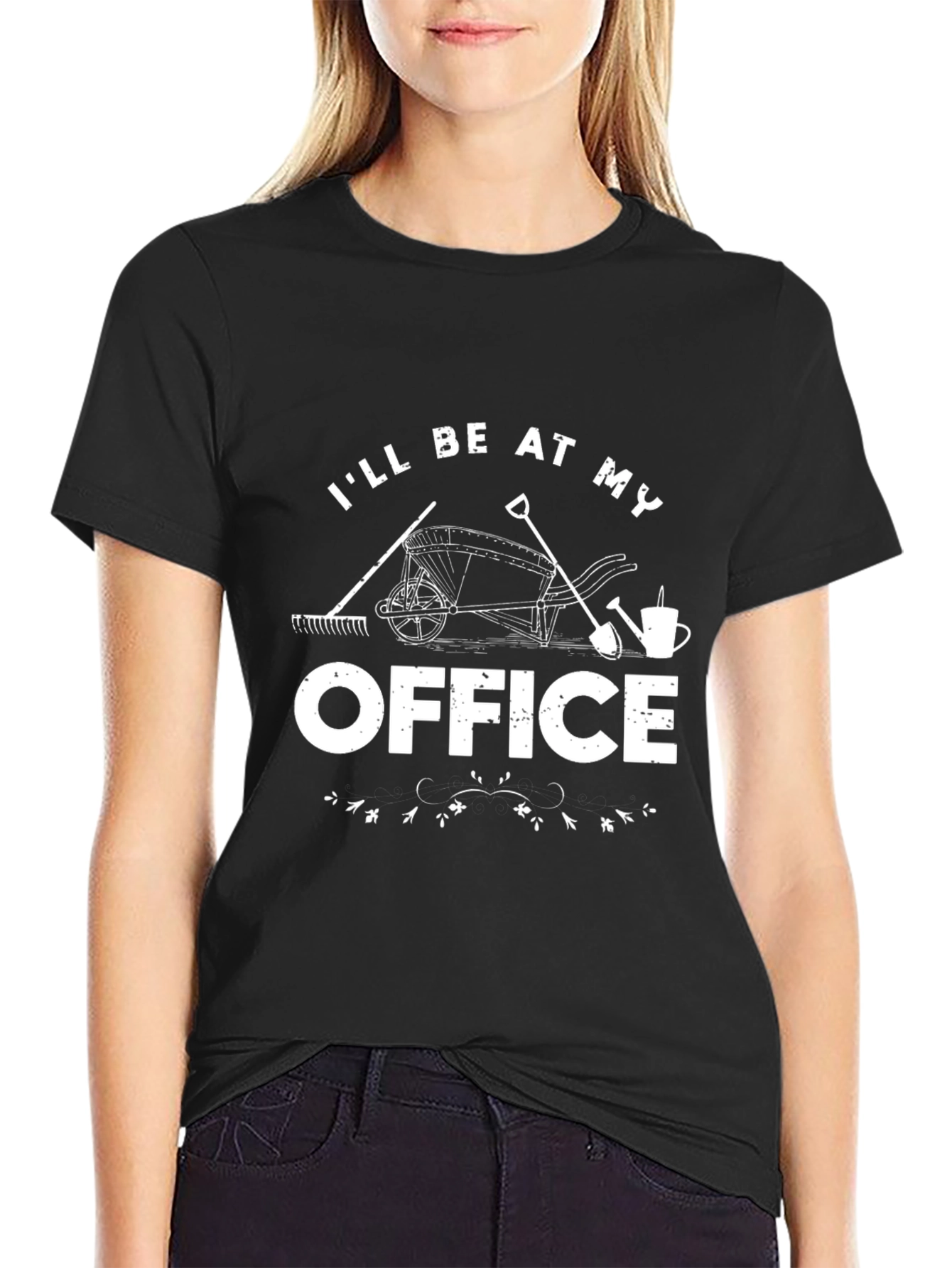 Black Gardener's Office T-Shirt - Black Cotton Graphic Tee view 2