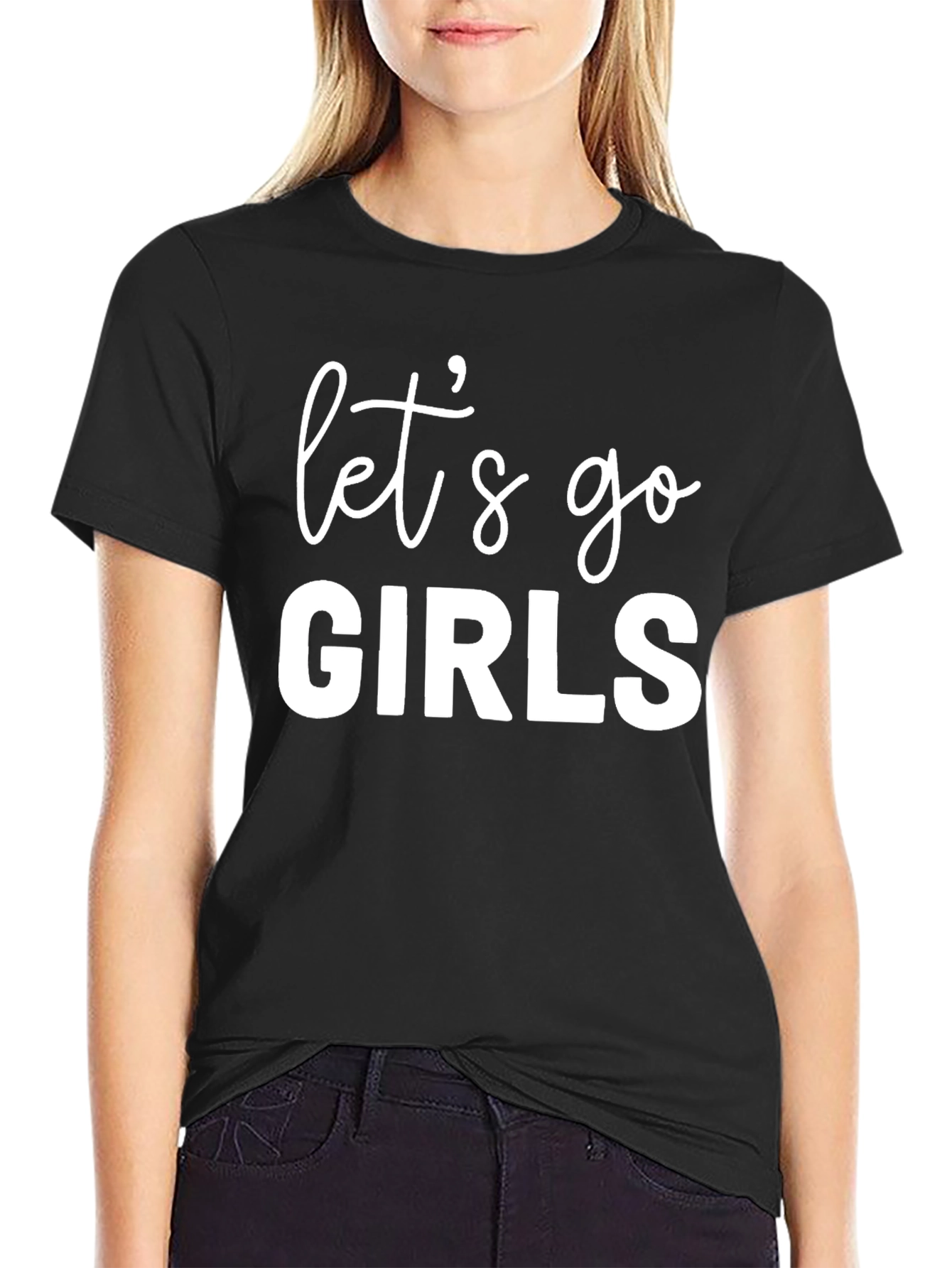 Black Let's Go Girls T-Shirt, Trendy Graphic Tee view 2