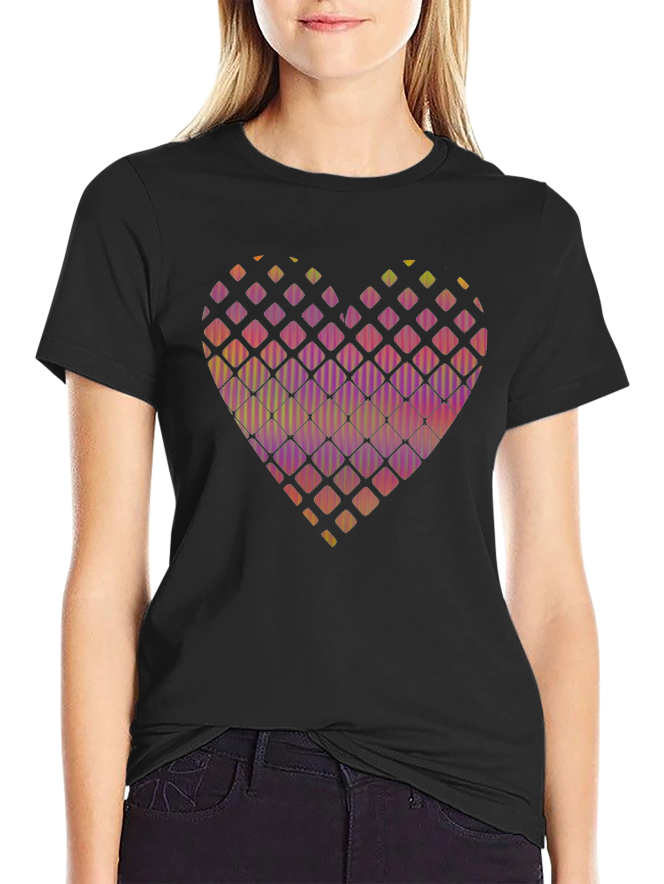 Black Heart Pattern Black T-Shirt view 2