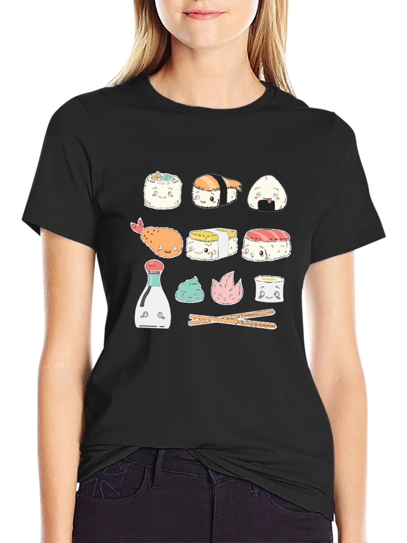 Black Kawaii Sushi T-Shirt - Cute Japanese Food Tee view 2
