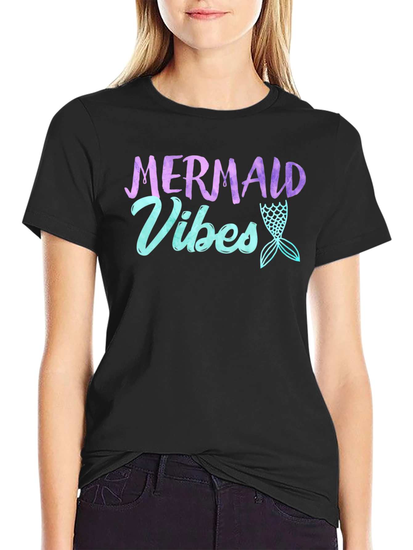 Black Mermaid Vibes T-Shirt - Black Graphic Tee view 2