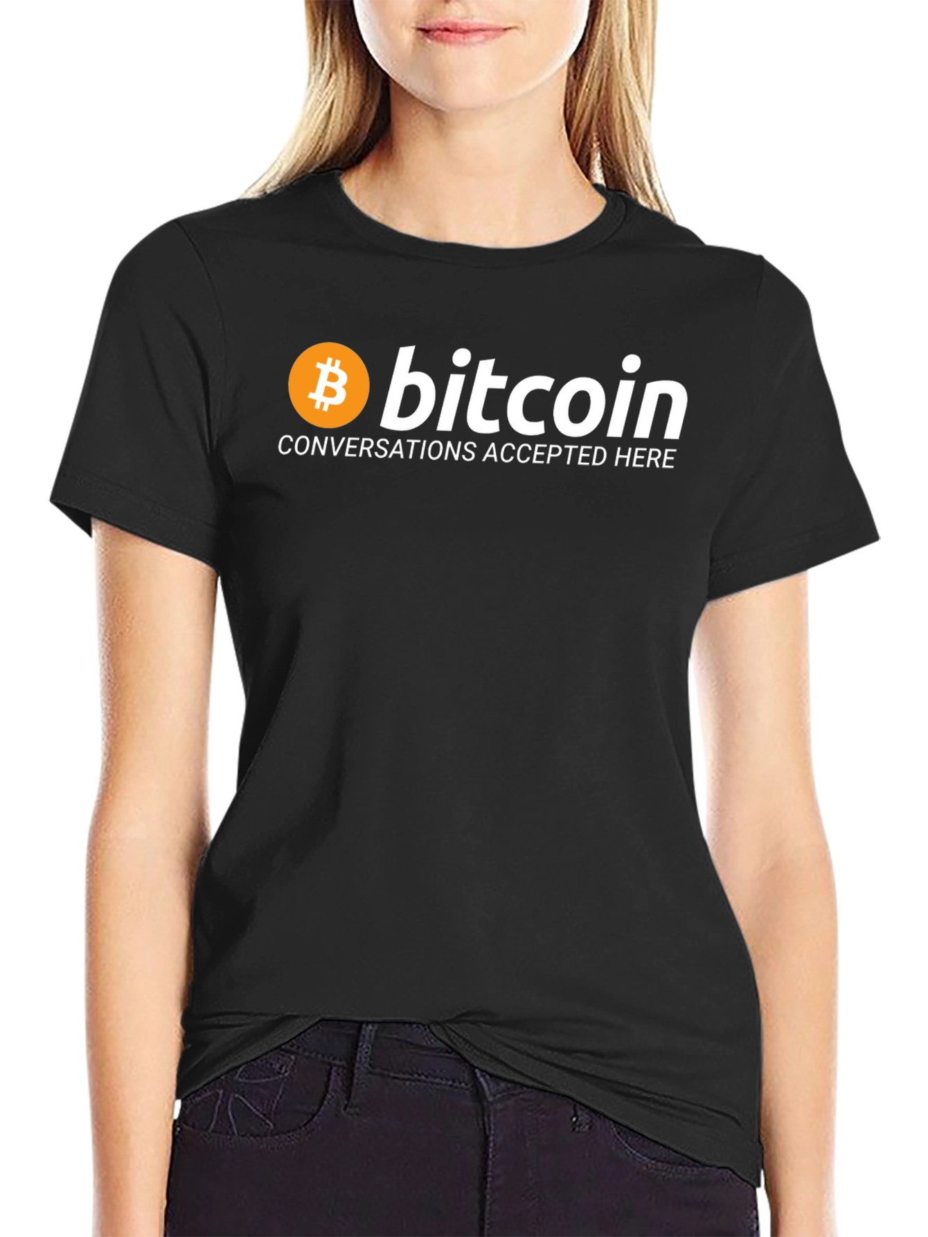 Black Bitcoin T-Shirt Crypto Currency Conversations Tee view 2