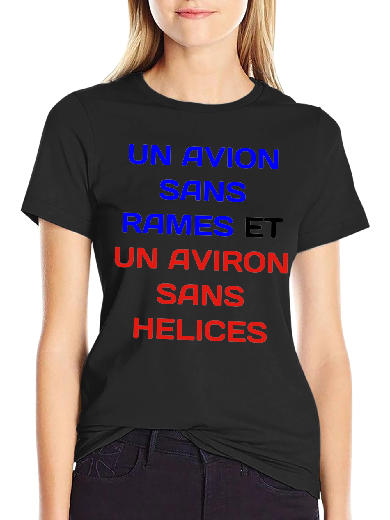 Black Un Avion T-Shirt - French Slogan Tee view 2