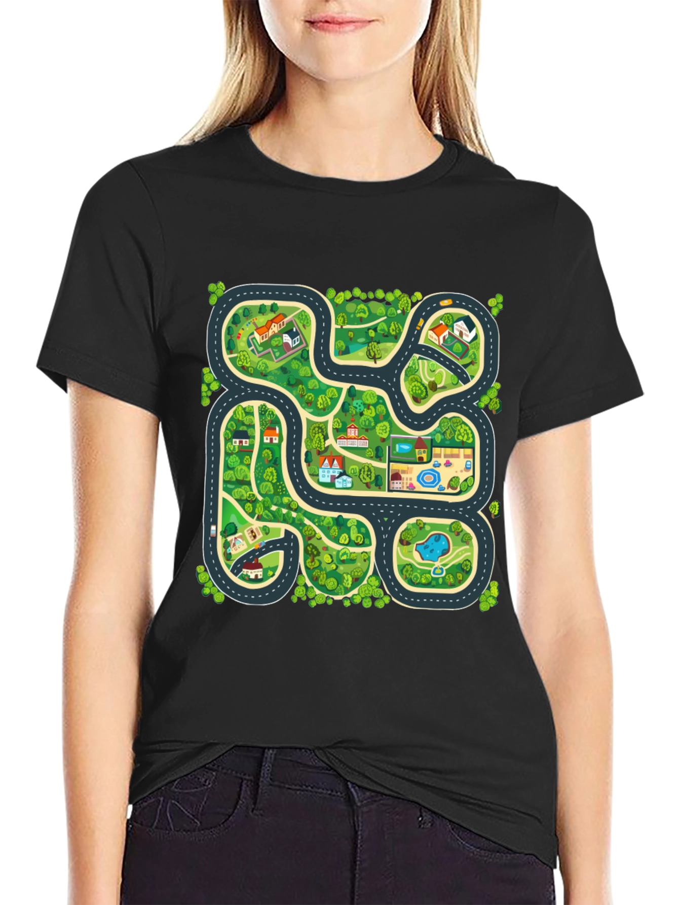 Black City Map Graphic T-Shirt - Playful Design, Soft Cotton view 2