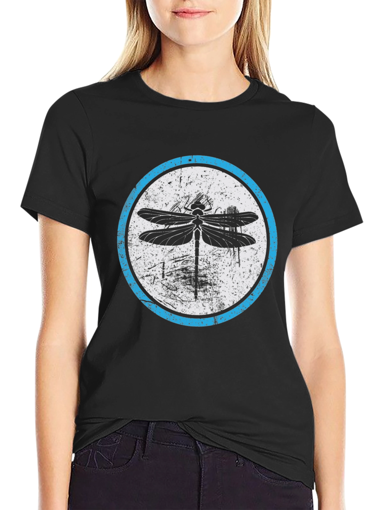 Black Dragonfly Graphic Tee - Black Casual Cotton T-Shirt view 2