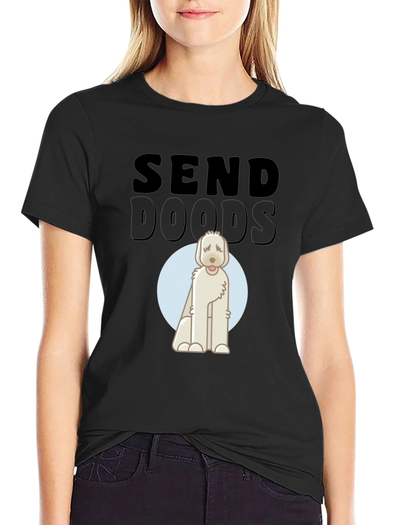 Black Send Doods T-Shirt - Funny Doodle Dog Tee view 2