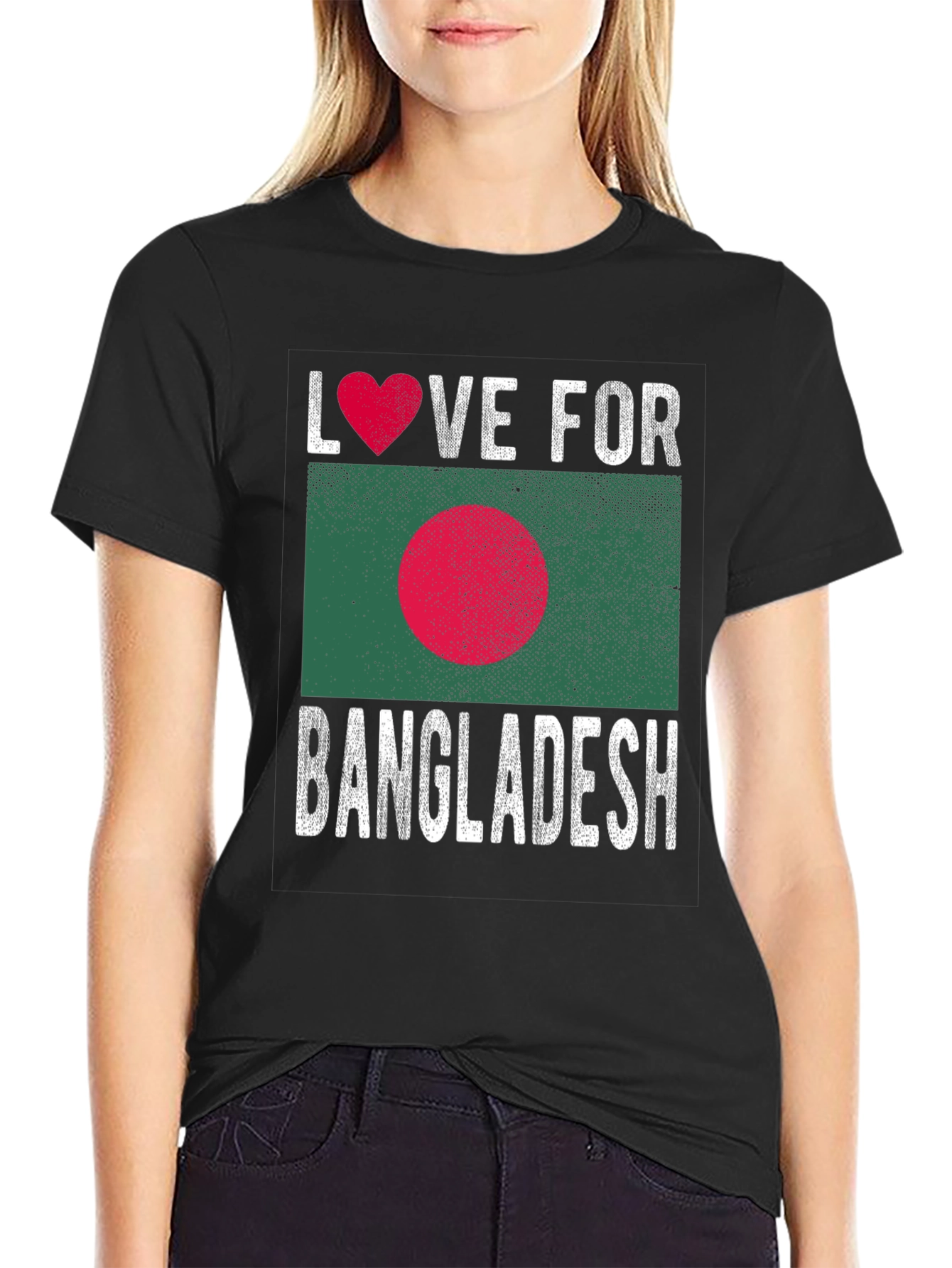 Black Love for Bangladesh T-Shirt - Heart Flag Design view 2