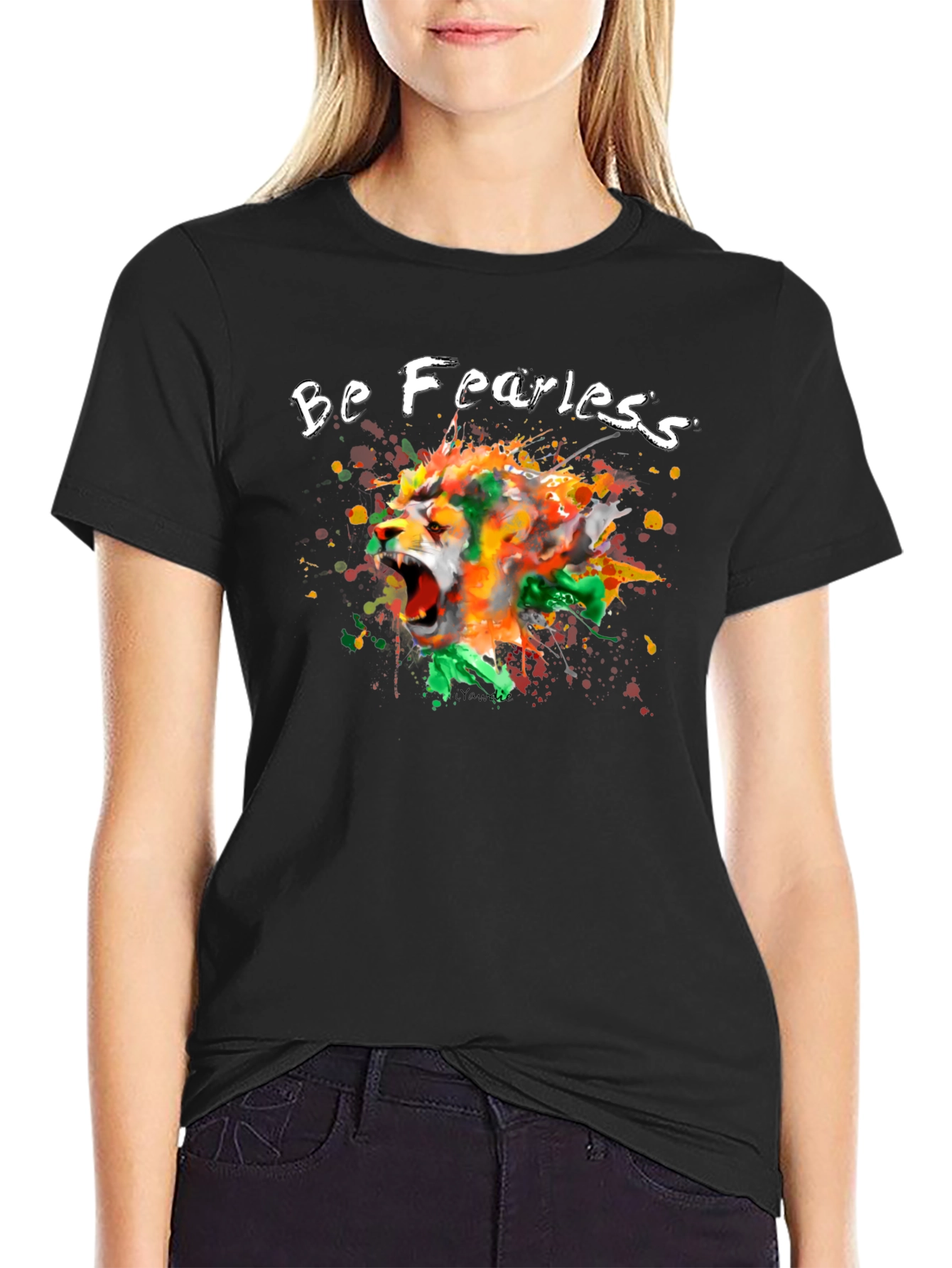 Black Be Fearless Lion Graphic Black T-Shirt view 2