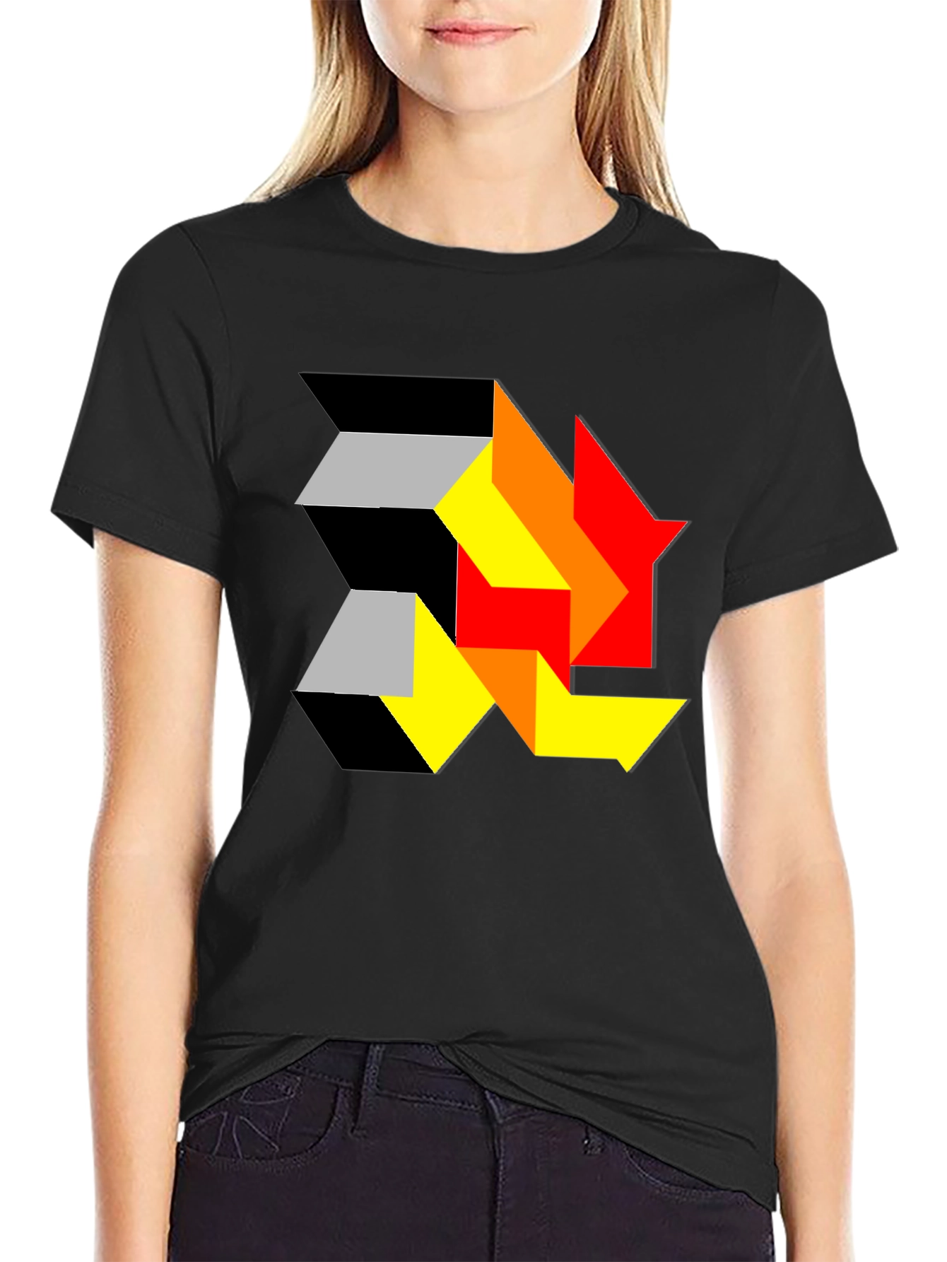 Black Abstract Geometric T-Shirt - Modern Art Design view 2