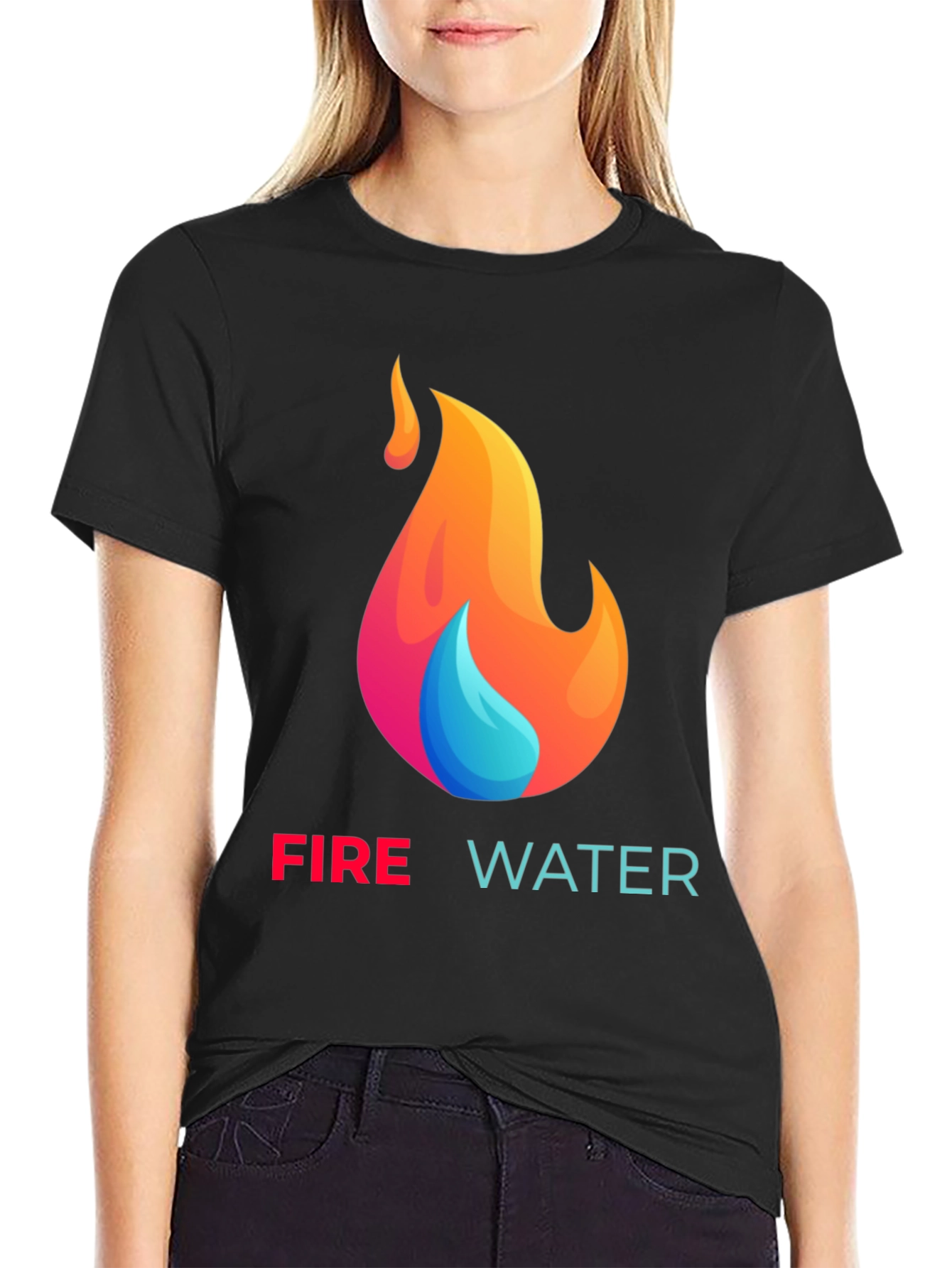 Fire and Water Graphic T-Shirt - Black Cotton Tee - 2