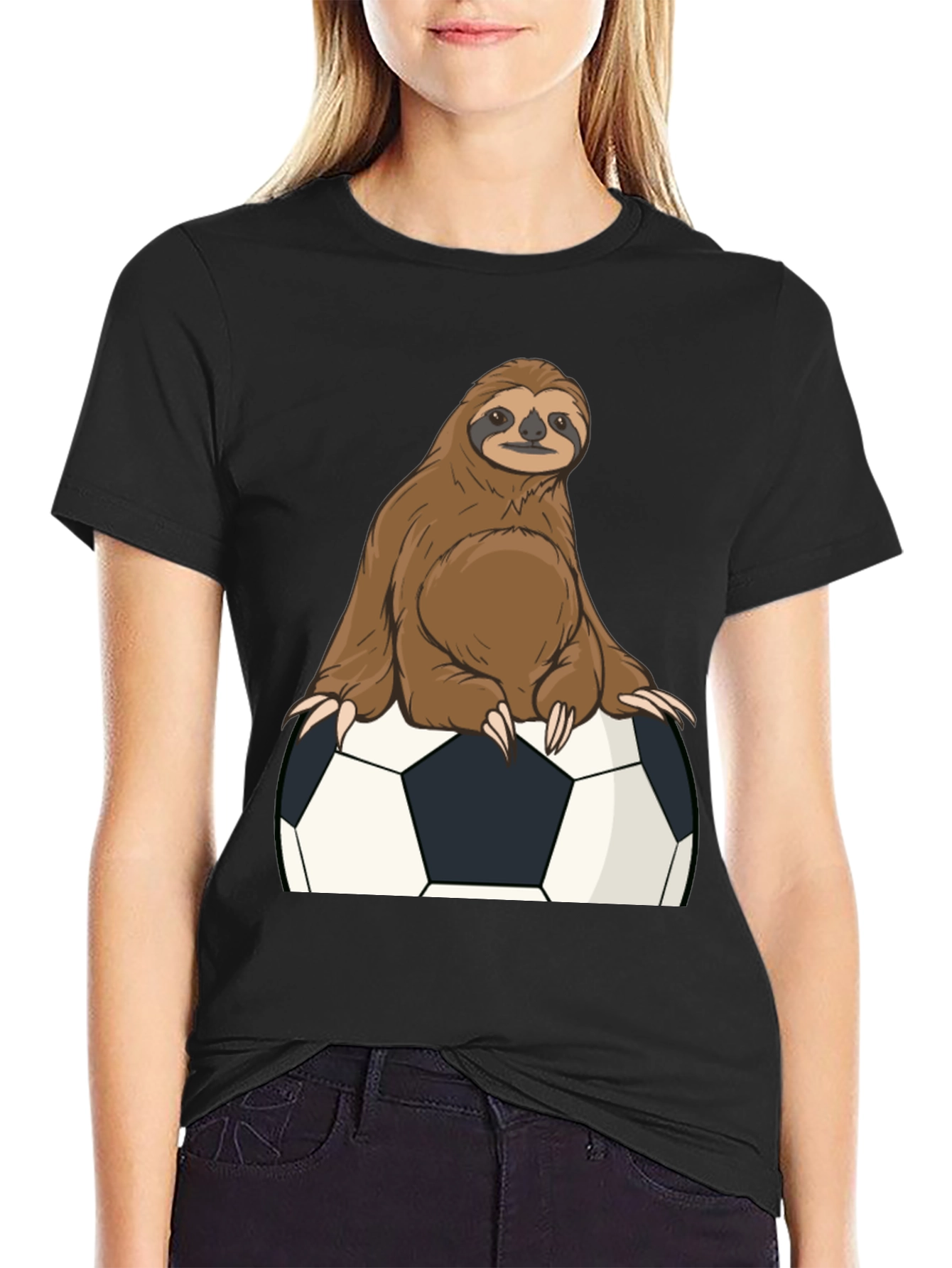 Black Sloth Soccer T-Shirt - Funny Graphic Tee view 2
