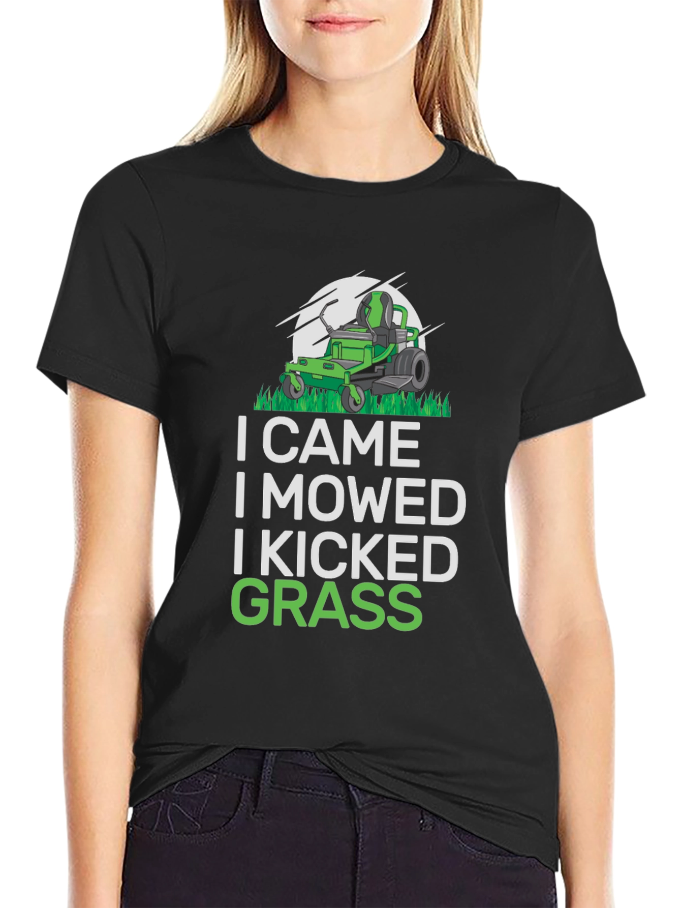 Black I Came I Mowed T-Shirt, Funny Lawn Mowing Shirt view 2