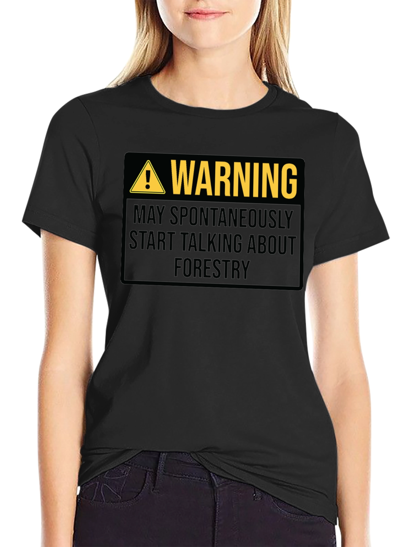 Black Warning May Spontaneously Talk About Forestry T-Shirt view 2
