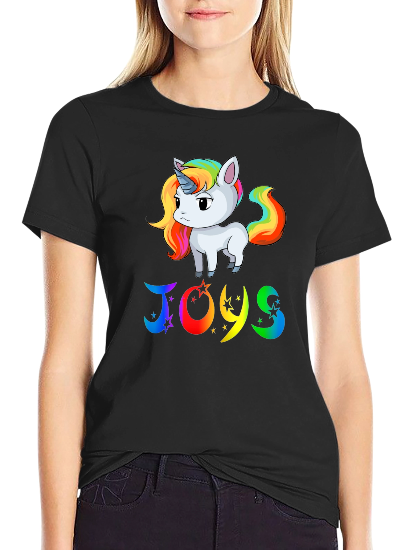 Black Rainbow Unicorn JOYS Graphic Tee view 2