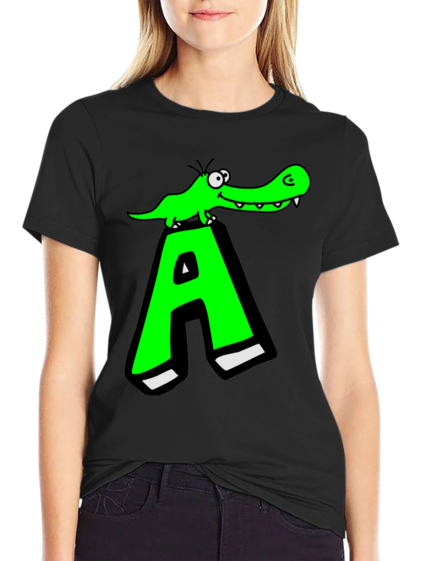 Black Funny Alligator 'A' Graphic T-Shirt view 2