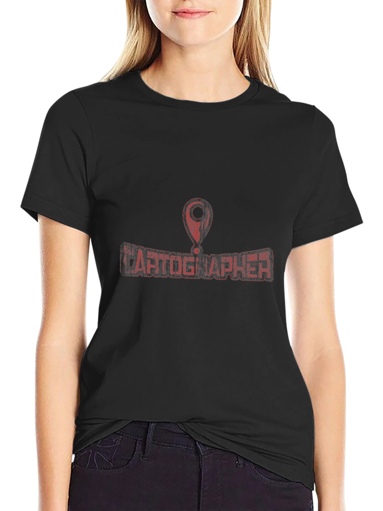 Cartographer T-Shirt - Black with Map Pin Design - 2