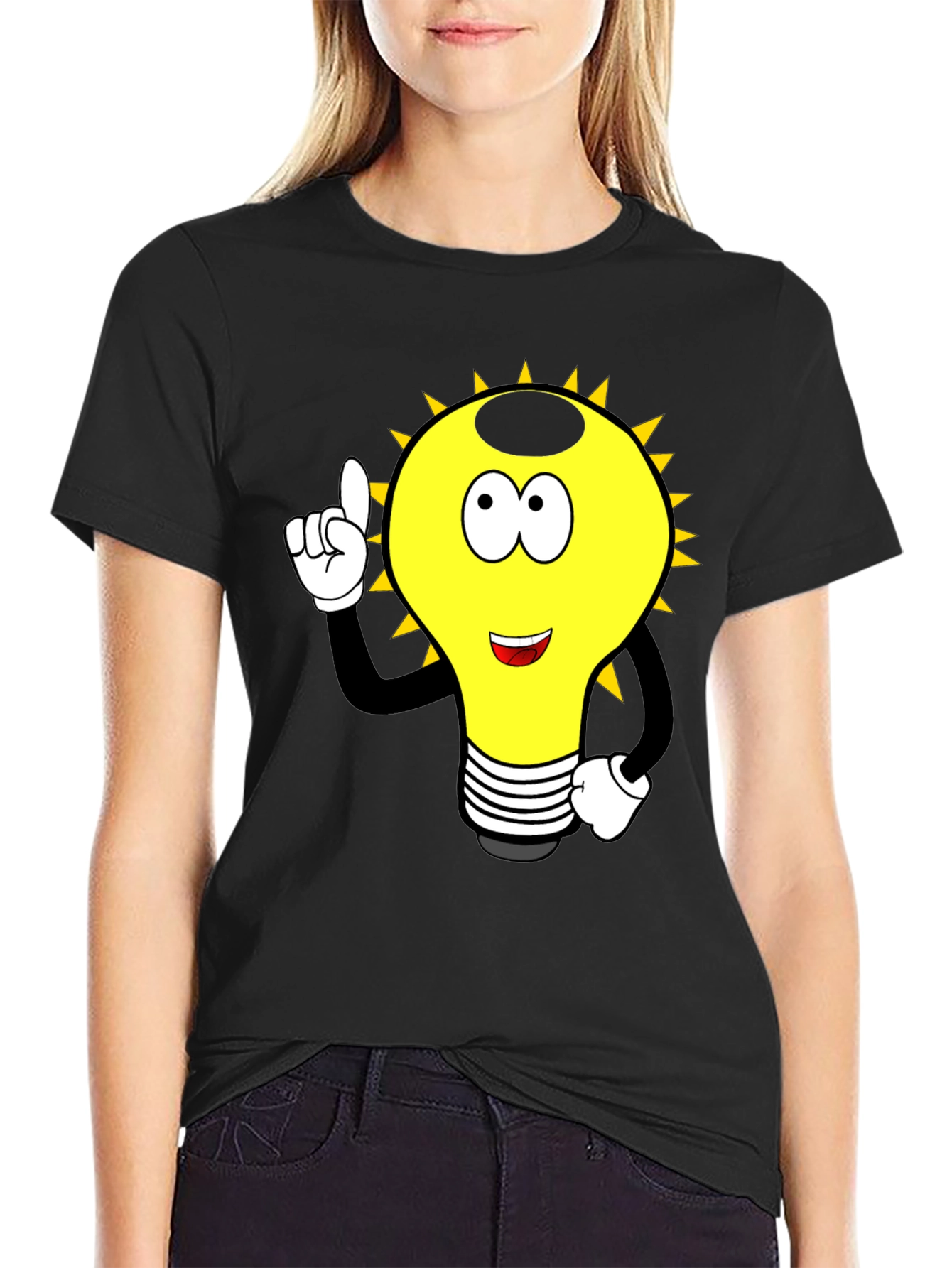 Black Cartoon Light Bulb Graphic Tee - Black view 2