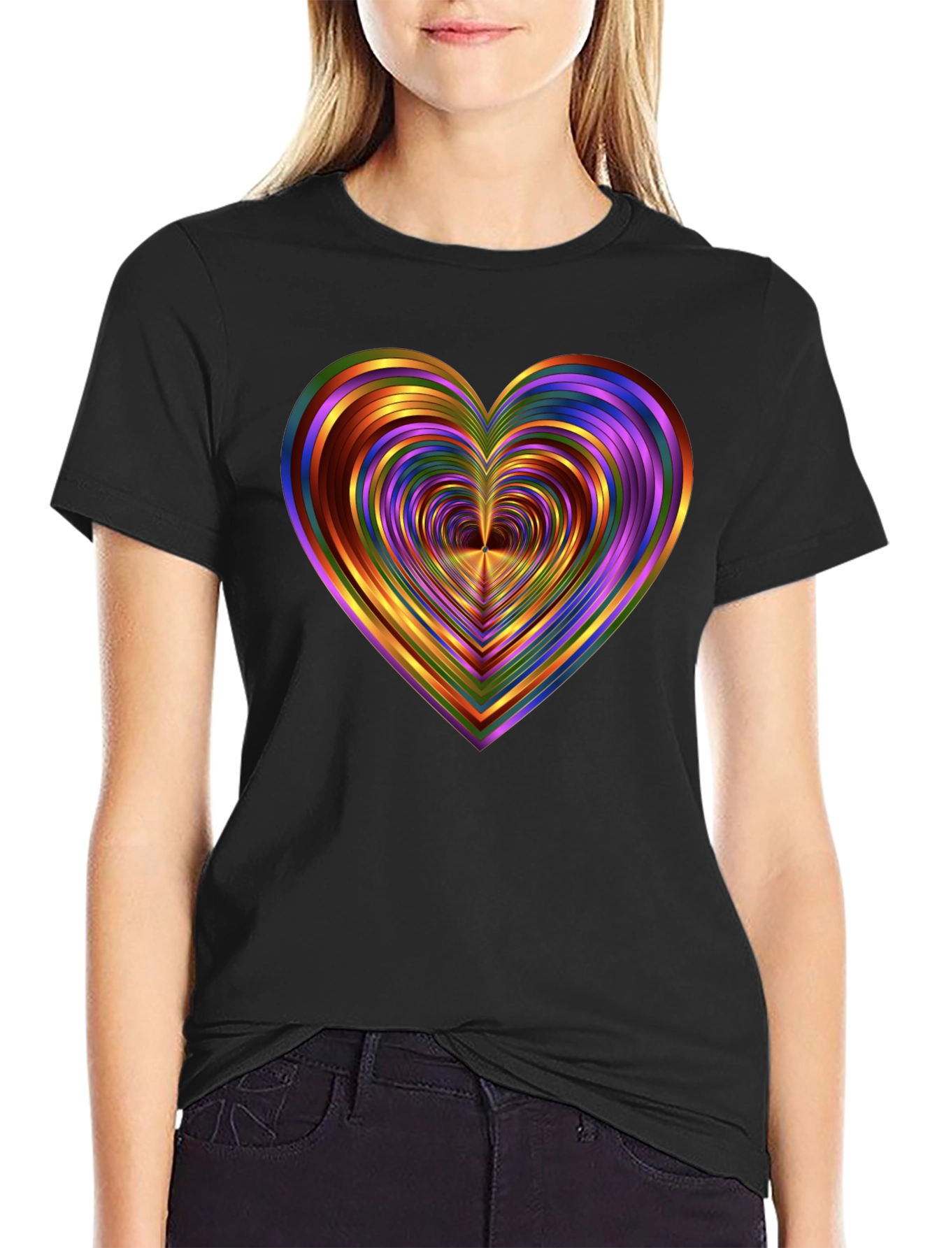 Black Rainbow Heart Graphic Tee - Unique Design view 2