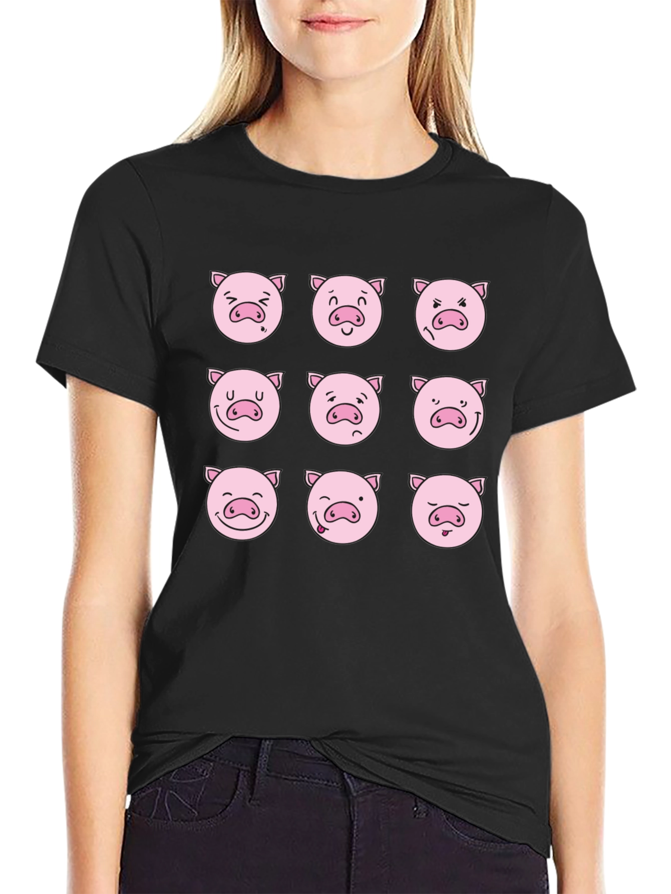 Black Pig Emoji Graphic Tee view 2