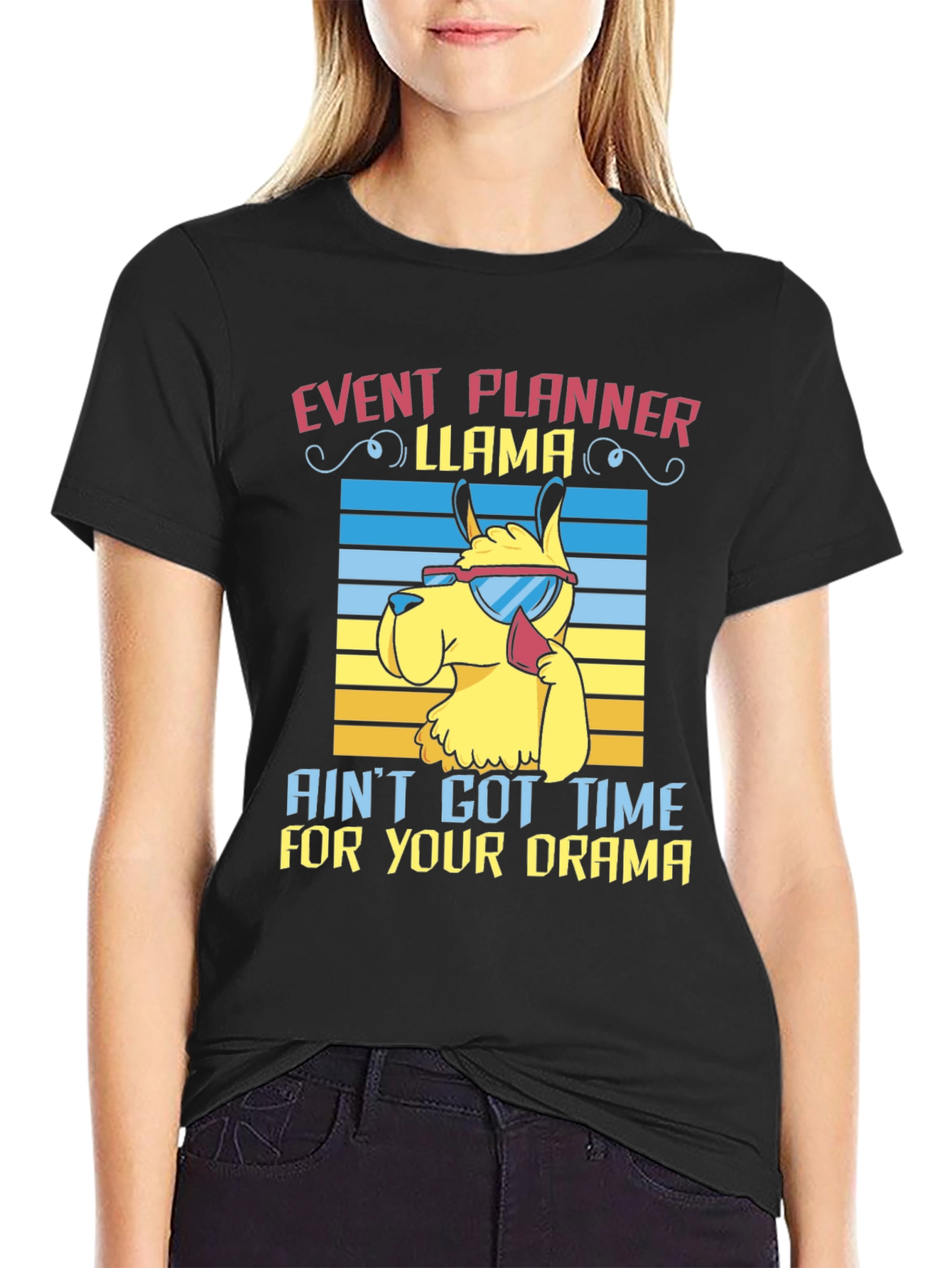 Black Event Planner Llama T-Shirt view 2