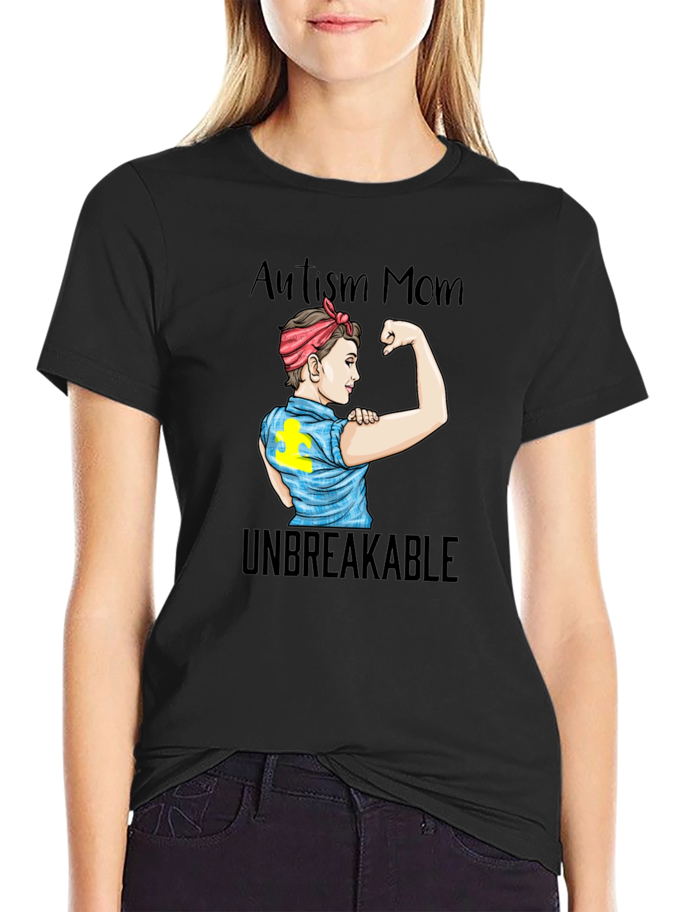 Black Autism Mom Unbreakable Graphic T-Shirt view 2