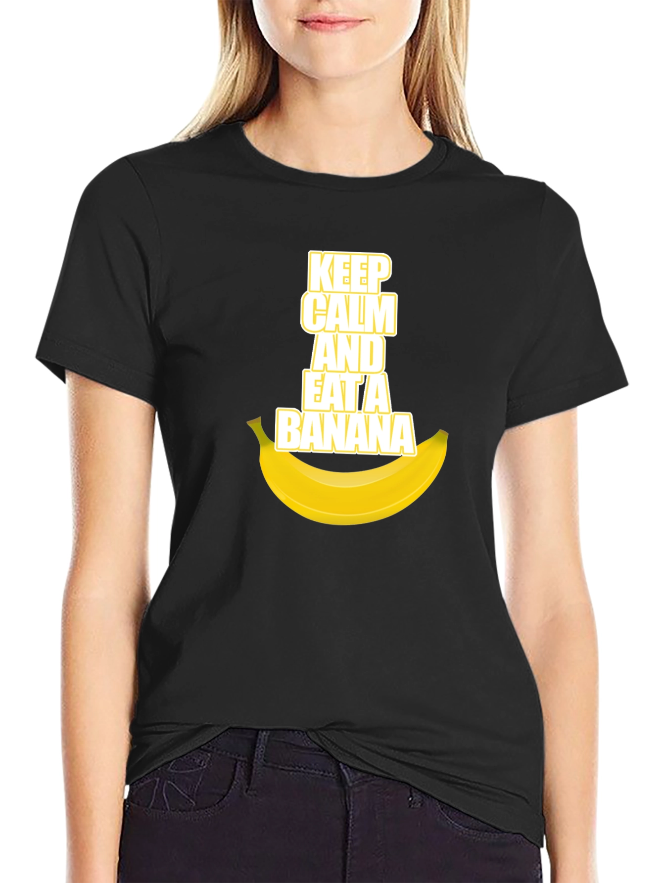 Black Keep Calm and Eat a Banana Graphic Tee view 2