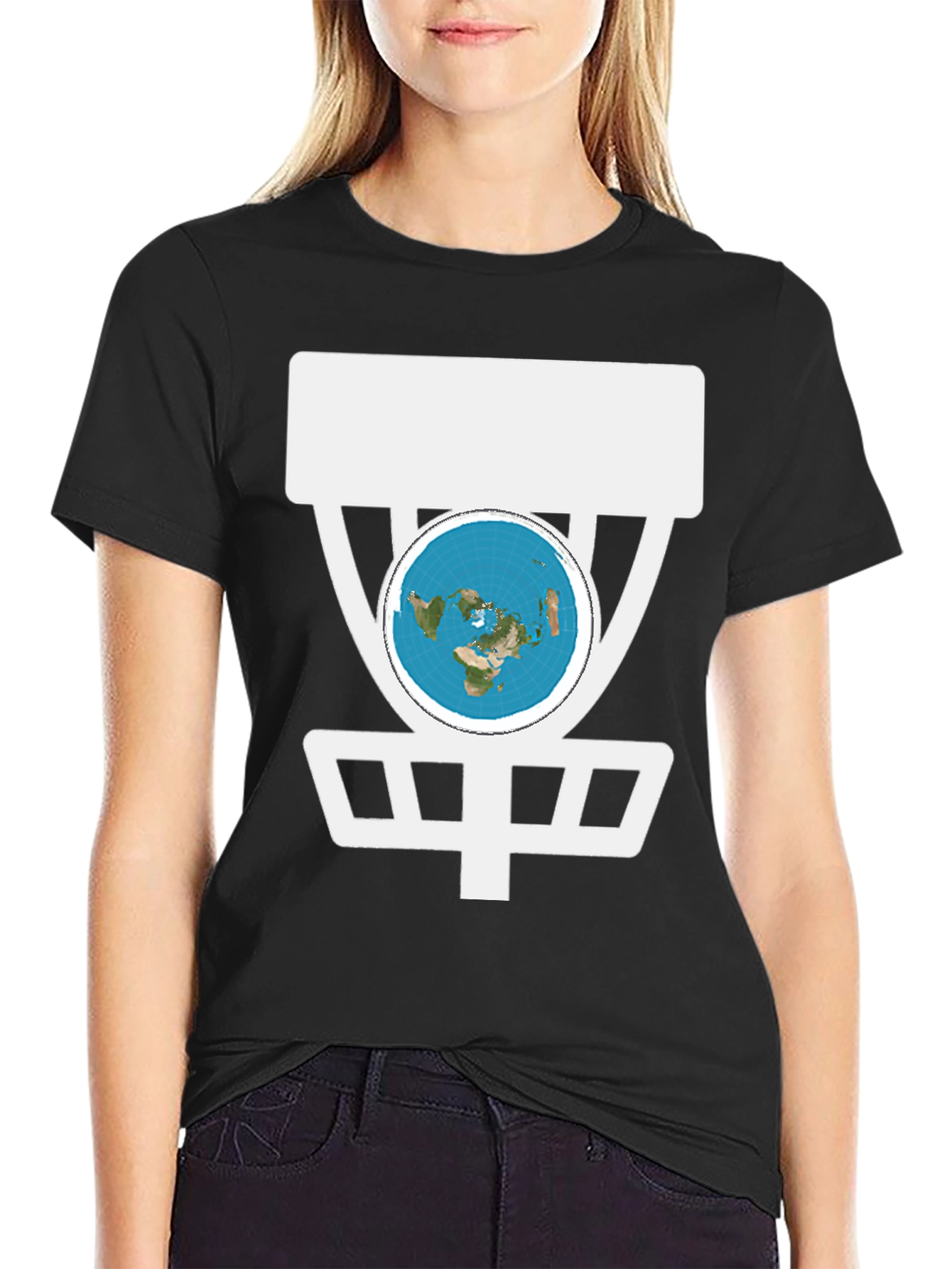 Black Flat Earth Disc Golf T-Shirt Funny Conspiracy Tee view 2