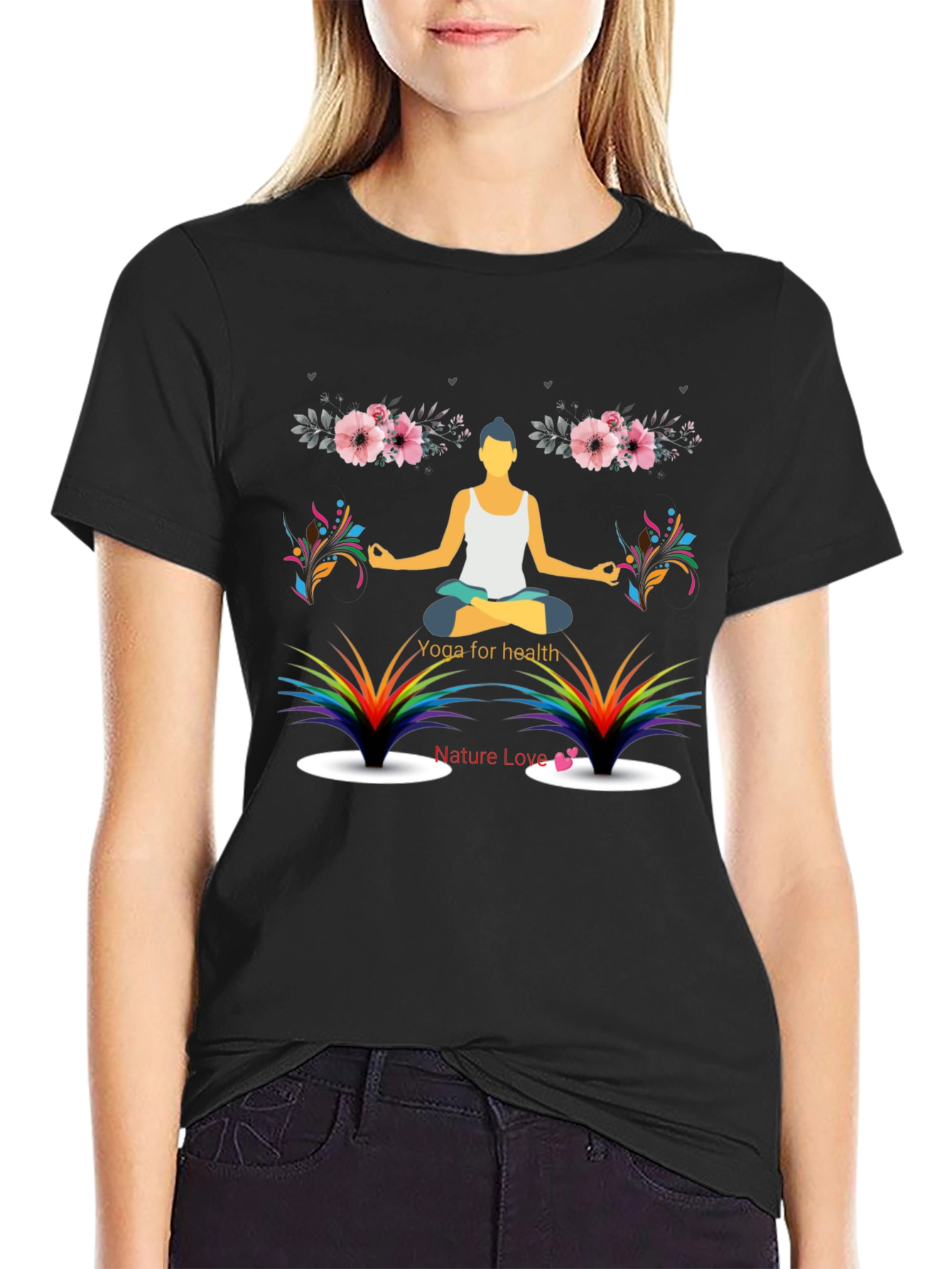 Black Yoga for Health Men's Black Graphic T-Shirt view 2