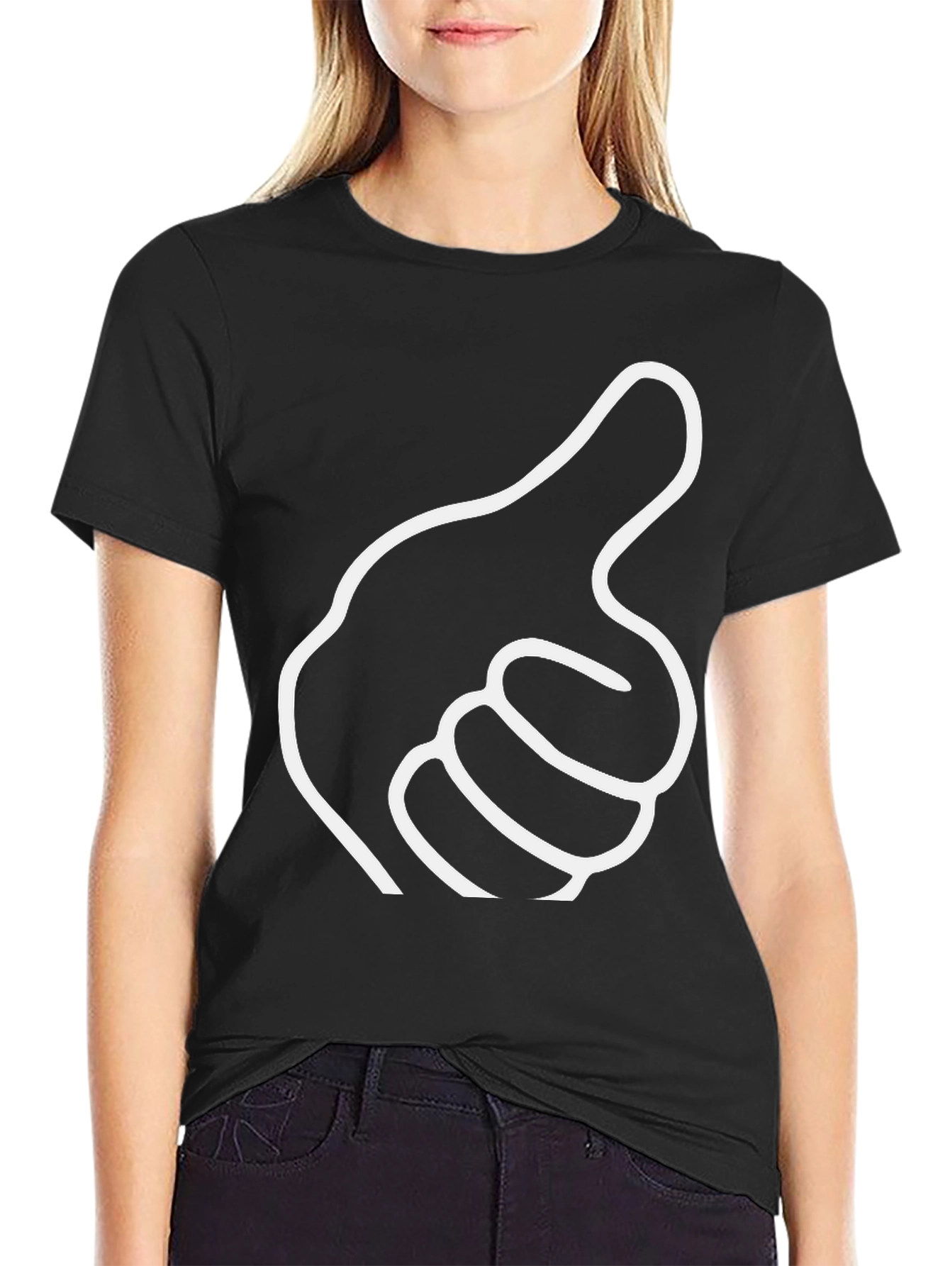 Black Thumbs Up Graphic Tee - Black Cotton Casual T-Shirt view 2